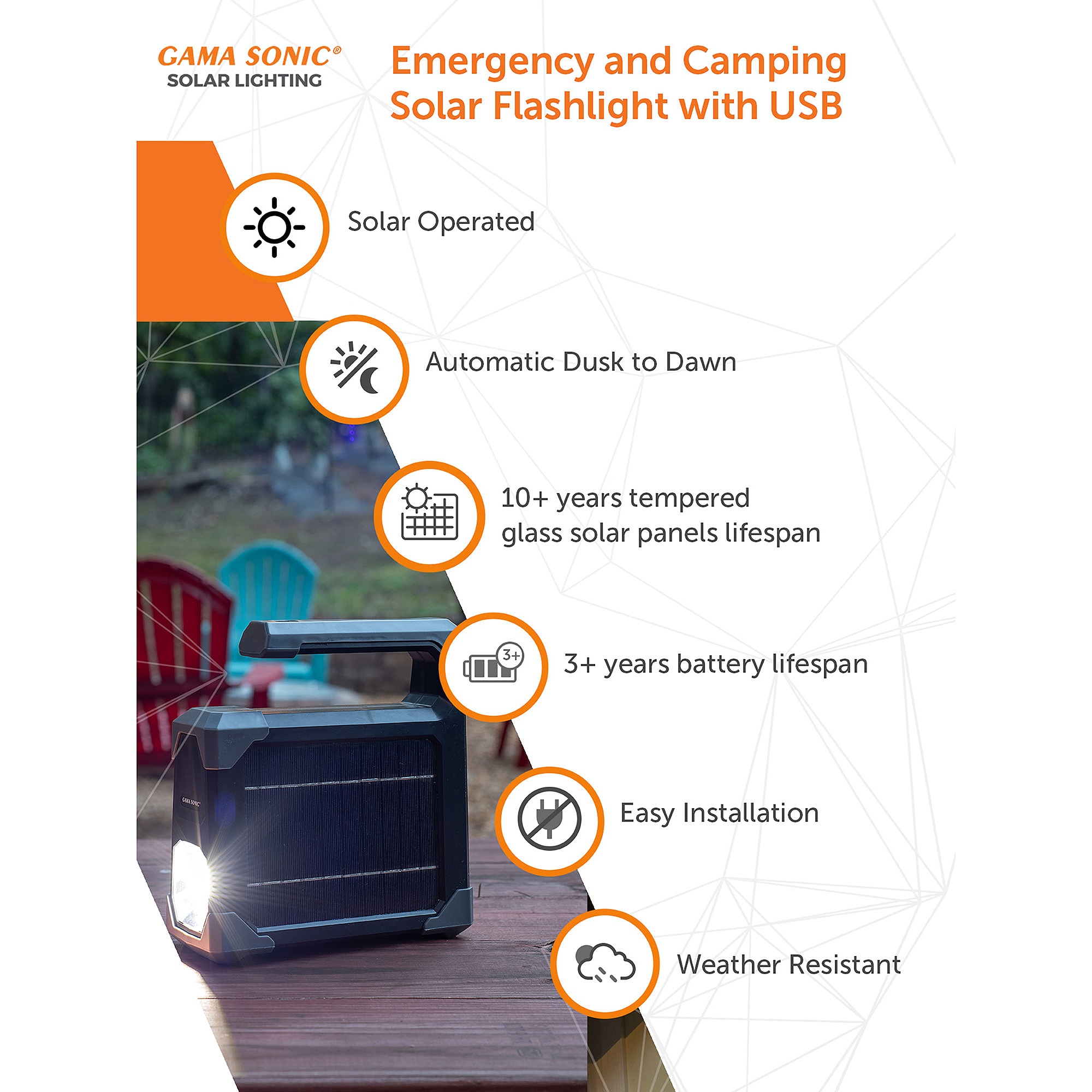 Linterna de camping LED de 1000 lúmenes de Gama Sonic (Recargable) con pilas incluidas 23I60065