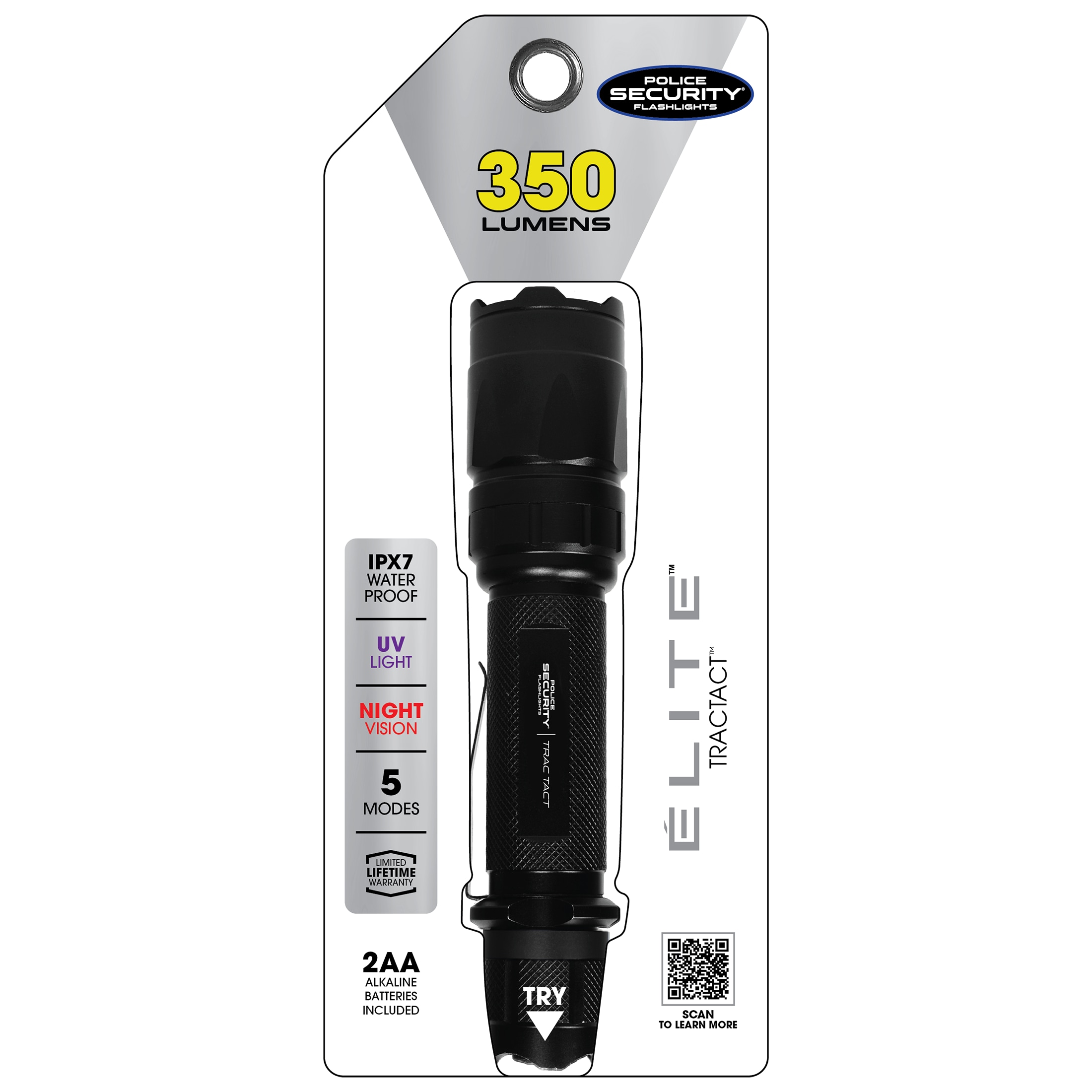 Linterna LED Police Security Trac Tact de 350 lúmenes con 5 modos y baterías incluidas 97999