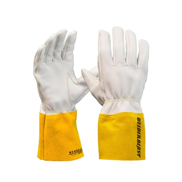 Guantes de Soldadura de Cuero de Búfalo Azusa Safety Welderbest para Mig, Blancos con Puño de Cuero Dividido Amarillo de 4 pulgadas, XL - WMIG
