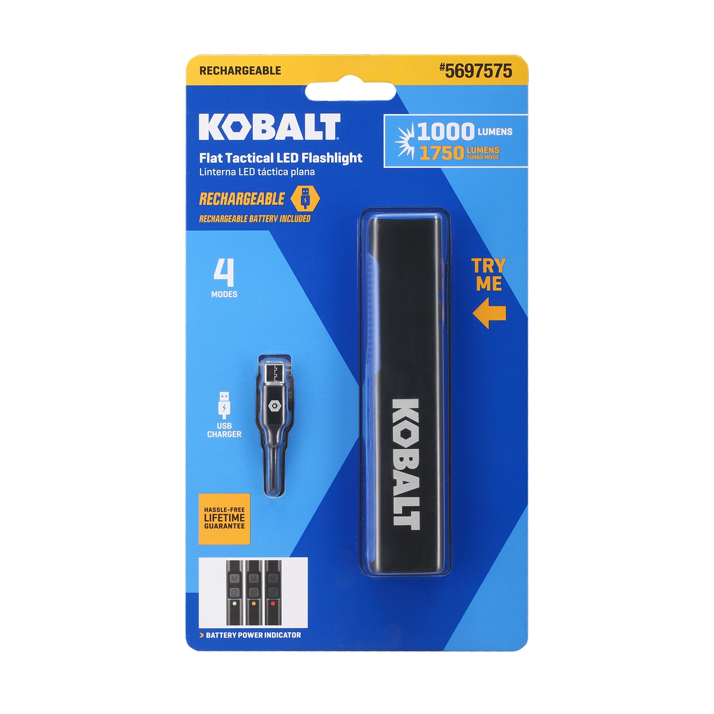 Linterna LED de 1000 lúmenes con 4 modos y baterías recargables incluidas de Kobalt