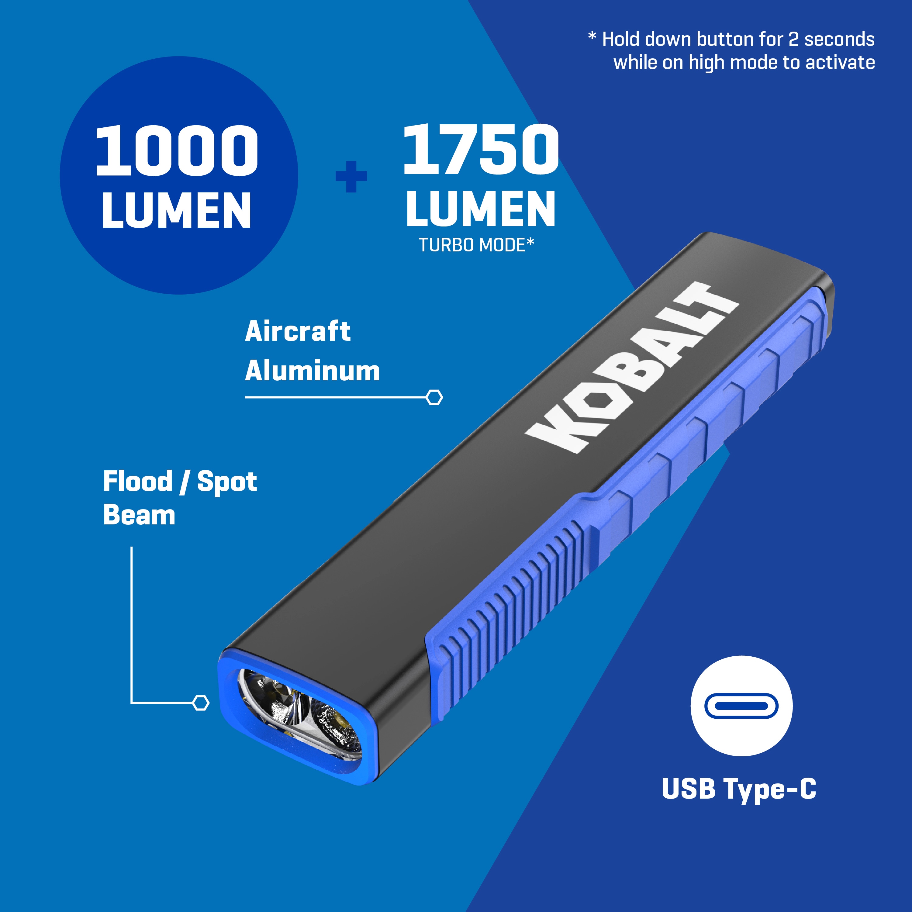Linterna LED de 1000 lúmenes con 4 modos y baterías recargables incluidas de Kobalt