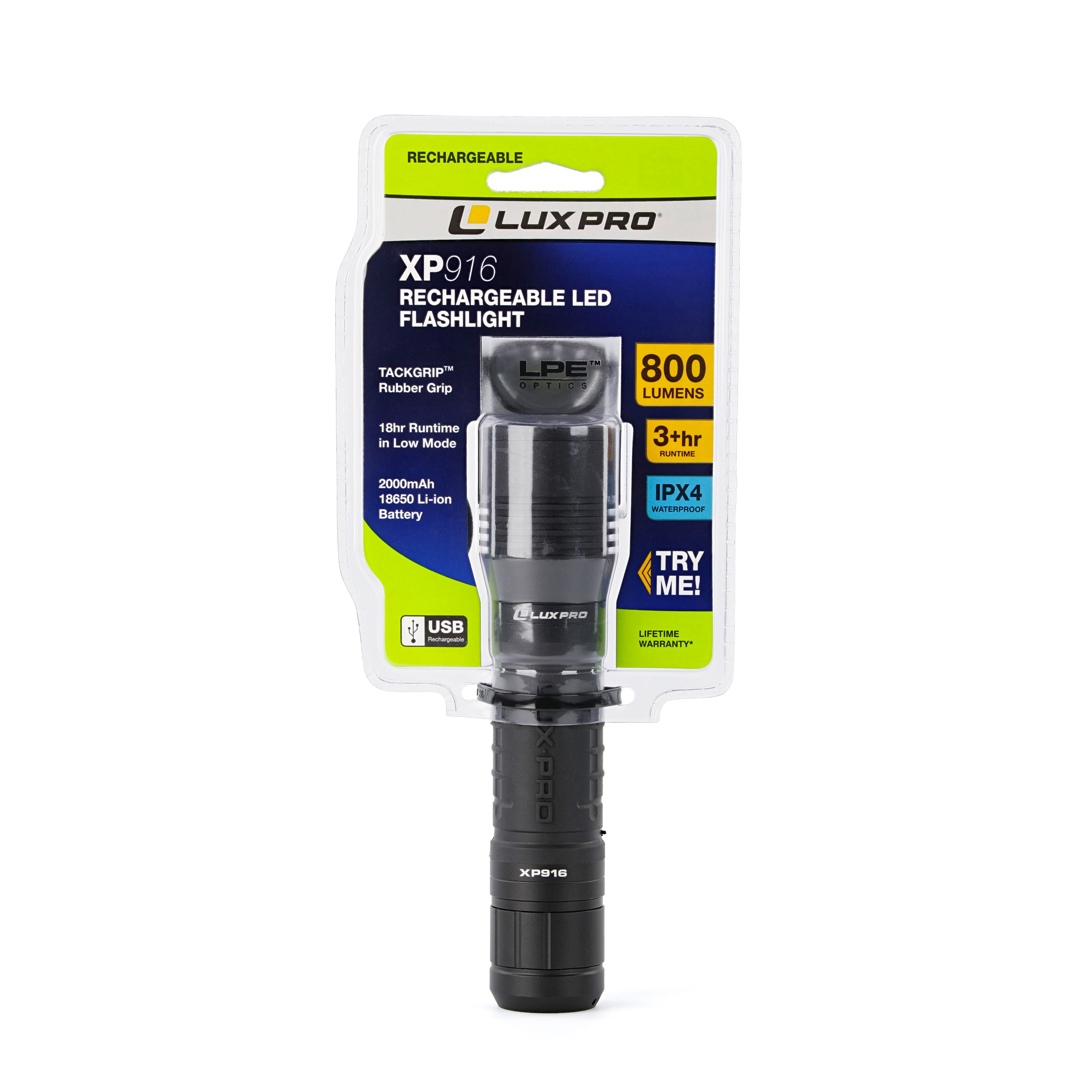 Linterna con foco LED de 800 lúmenes y 4 modos Lux-Pro con baterías recargables incluidas XP916