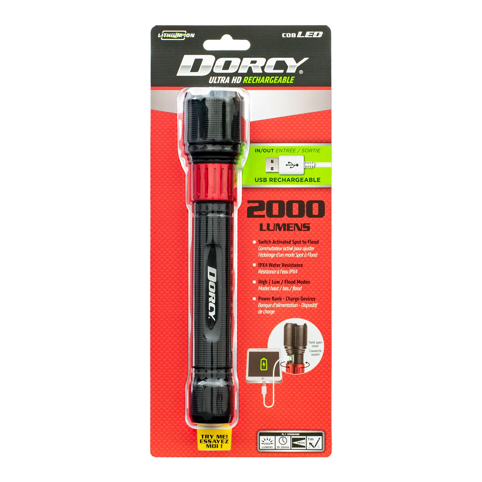 Linterna LED de 2200 lúmenes Ultra HD Dorcy International con 4 modos y baterías recargables incluidas 41-4328