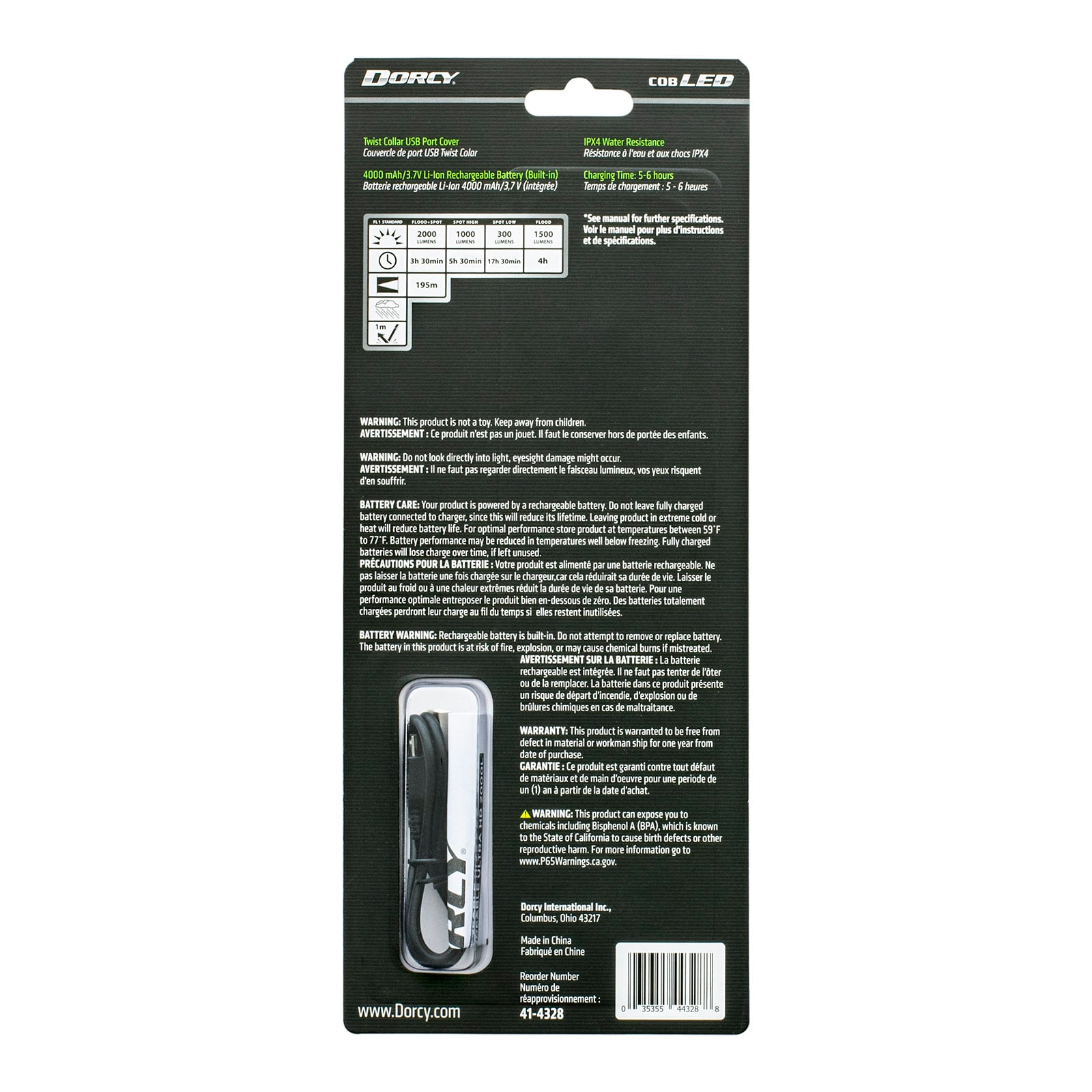 Linterna LED de 2200 lúmenes Ultra HD Dorcy International con 4 modos y baterías recargables incluidas 41-4328