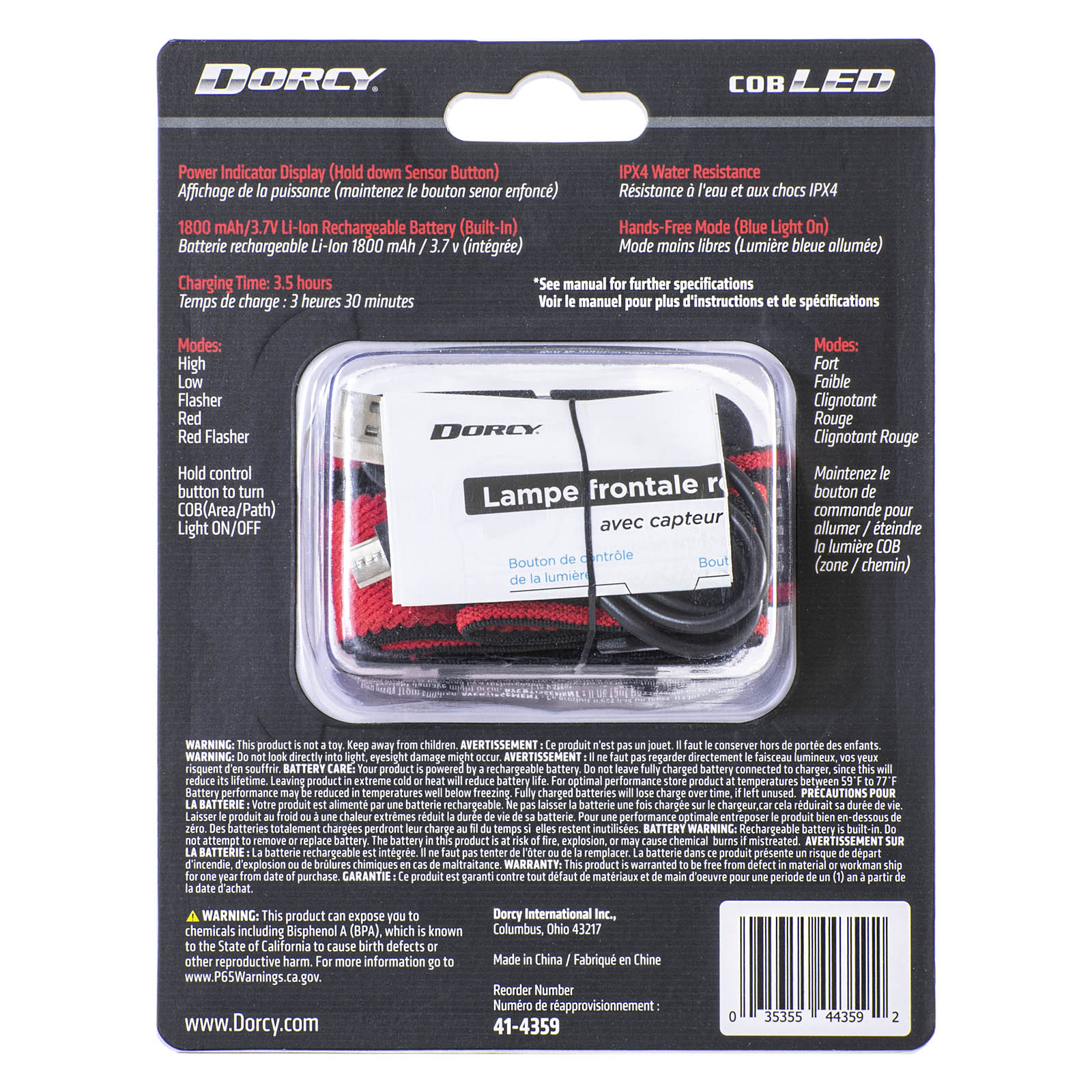 Lámpara frontal LED de 330 lúmenes de Dorcy International con batería recargable incluida 41-4359.