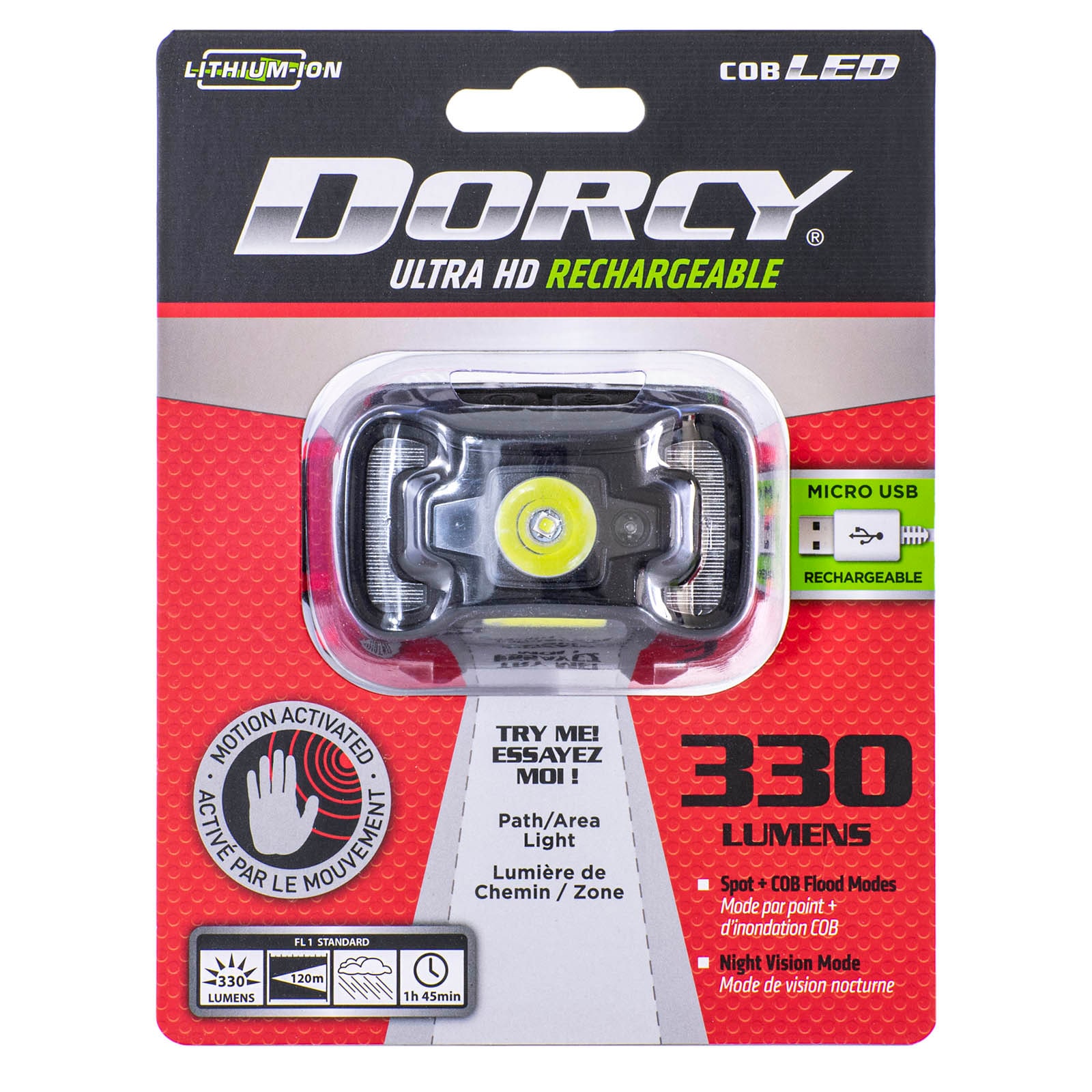 Lámpara frontal LED de 330 lúmenes de Dorcy International con batería recargable incluida 41-4359.