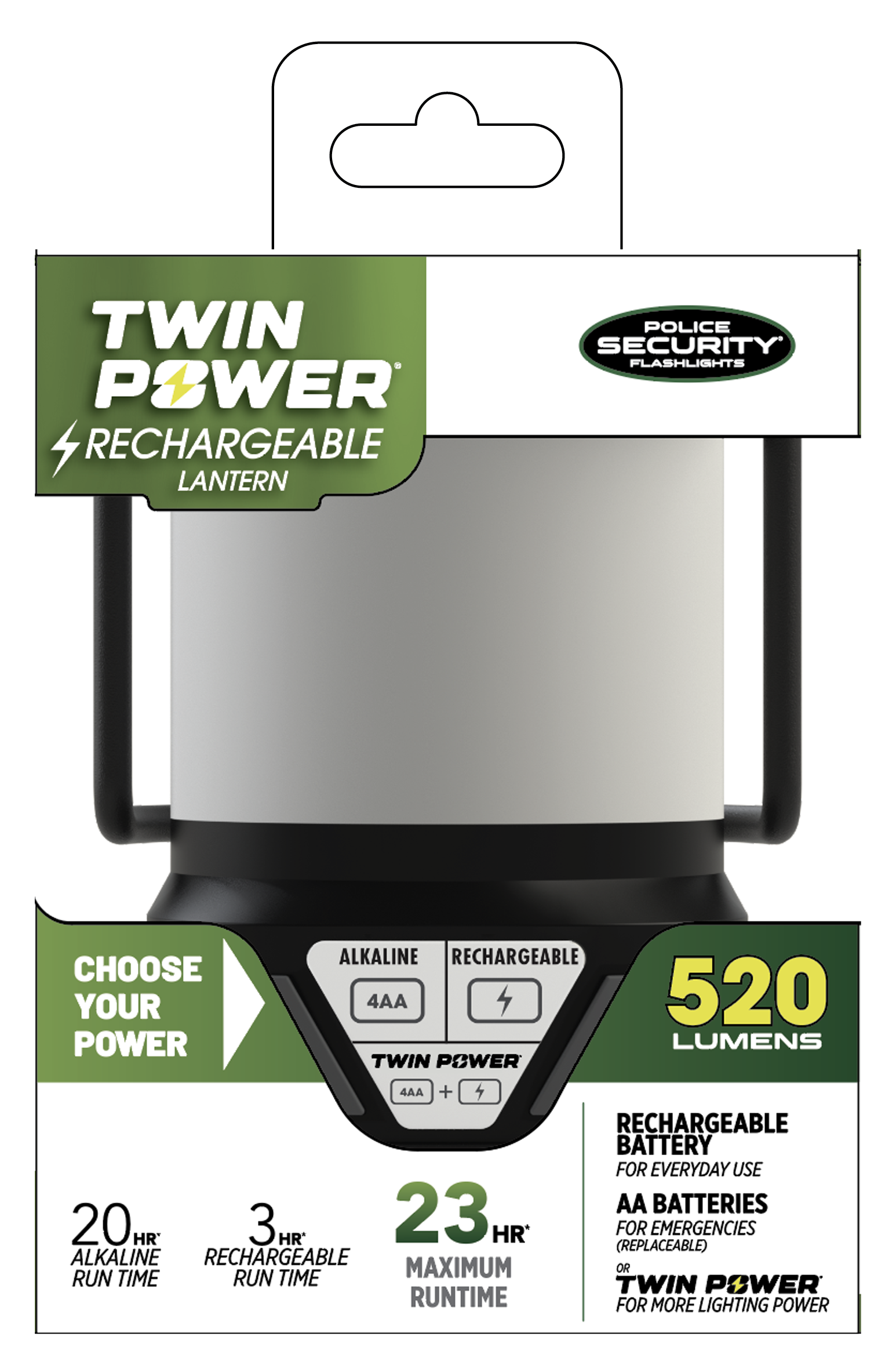 Lámpara de camping de LEDs Policía Seguridad TWIN POWER 520 lúmenes (Recargable) con Baterías Incluidas 97949