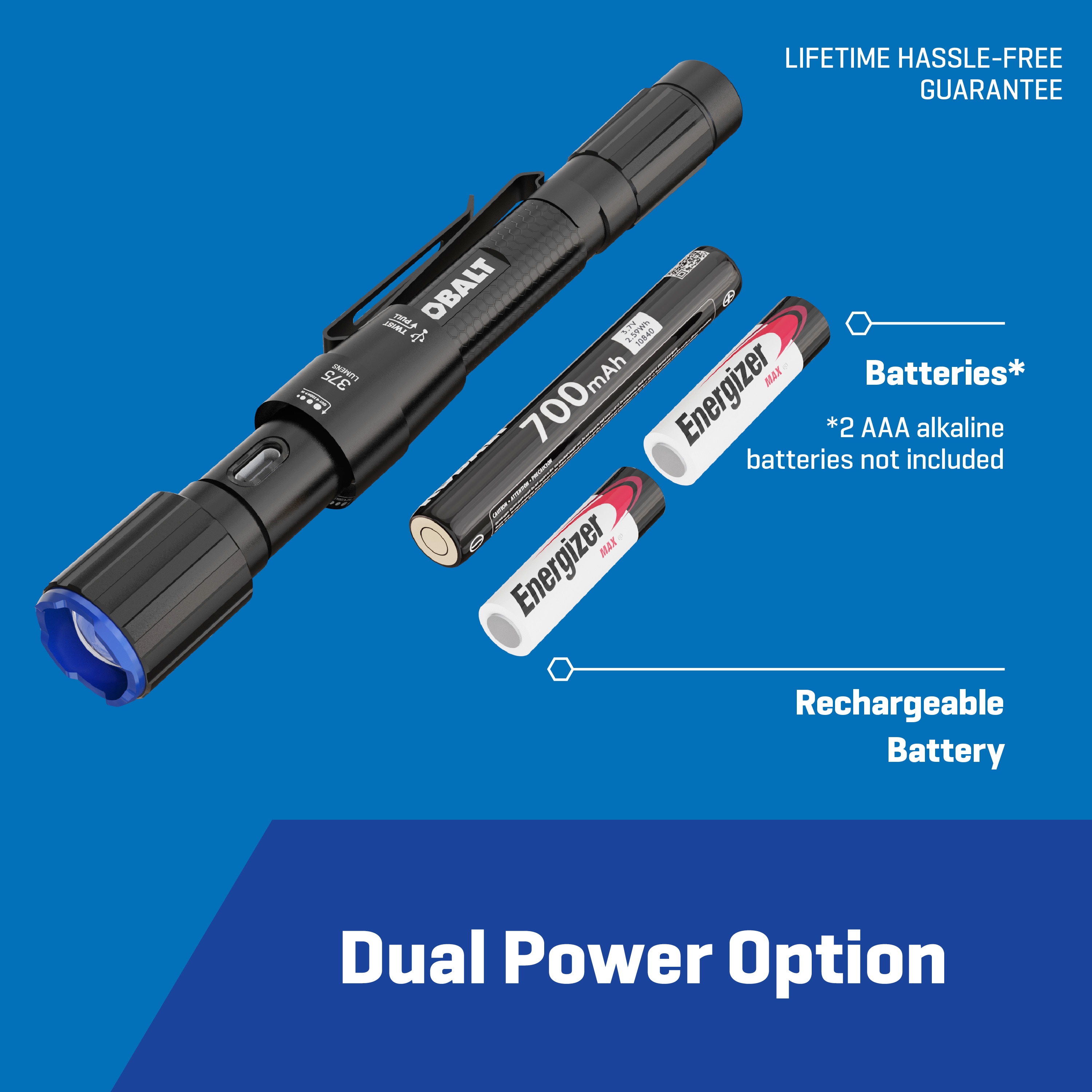 Linterna LED Kobalt de 375 lúmenes con 3 modos y baterías recargables incluidas KF375DP