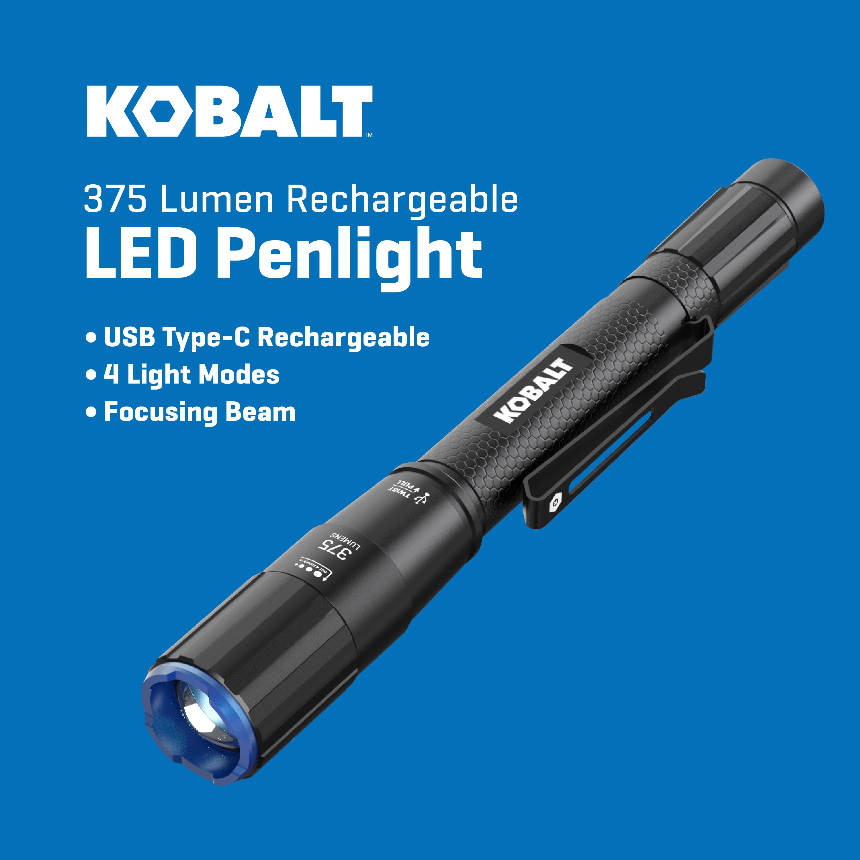 Linterna LED Kobalt de 375 lúmenes con 3 modos y baterías recargables incluidas KF375DP