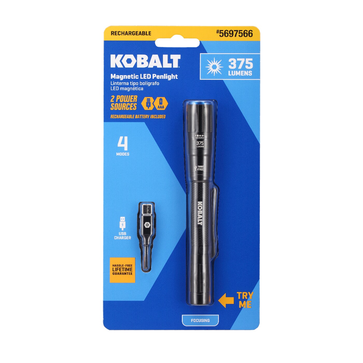 Linterna LED Kobalt de 375 lúmenes con 3 modos y baterías recargables incluidas KF375DP