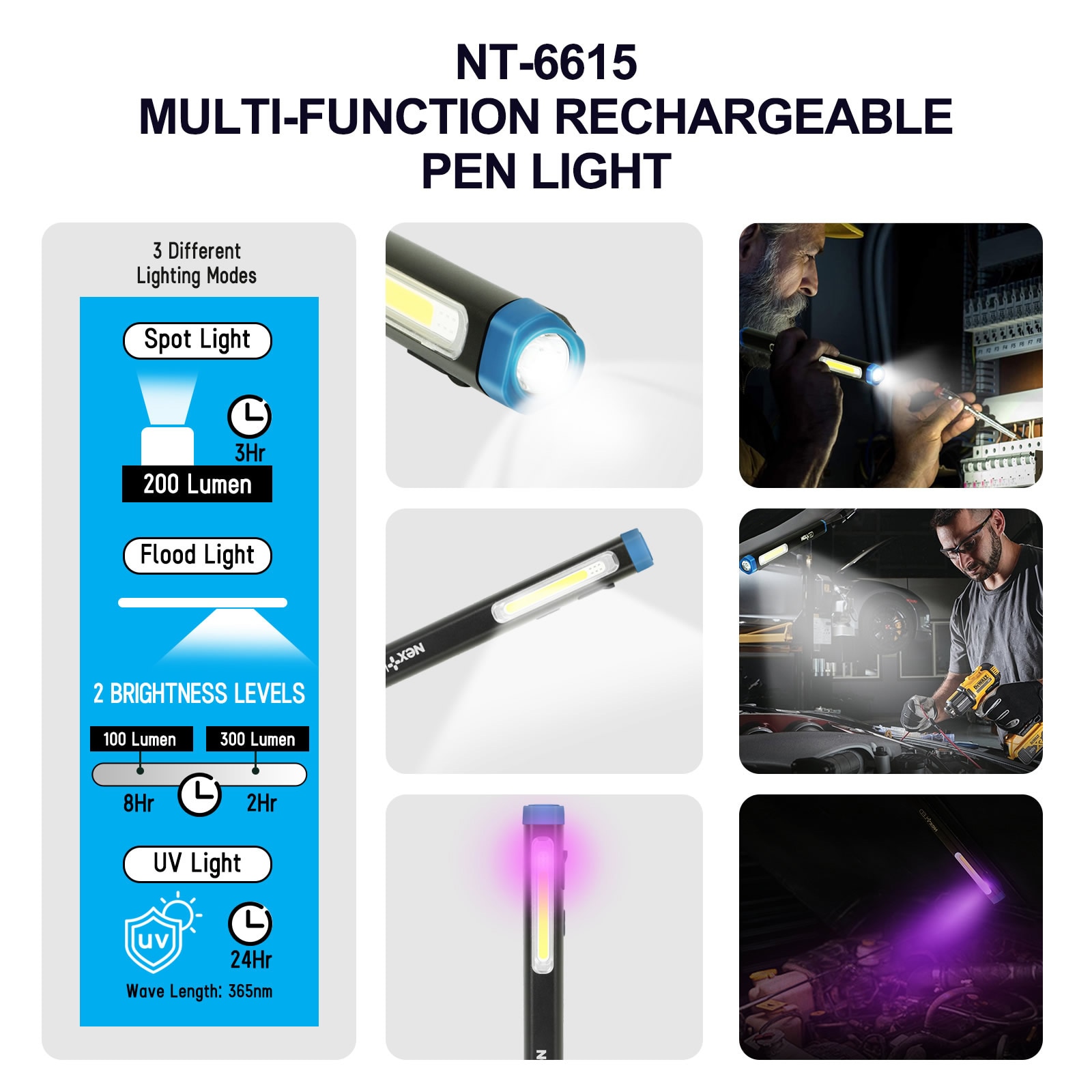 Linterna de Bolsillo NextLED de 300 lúmenes con 36.5 modos de luz LED y baterías recargables incluidas NT-6615