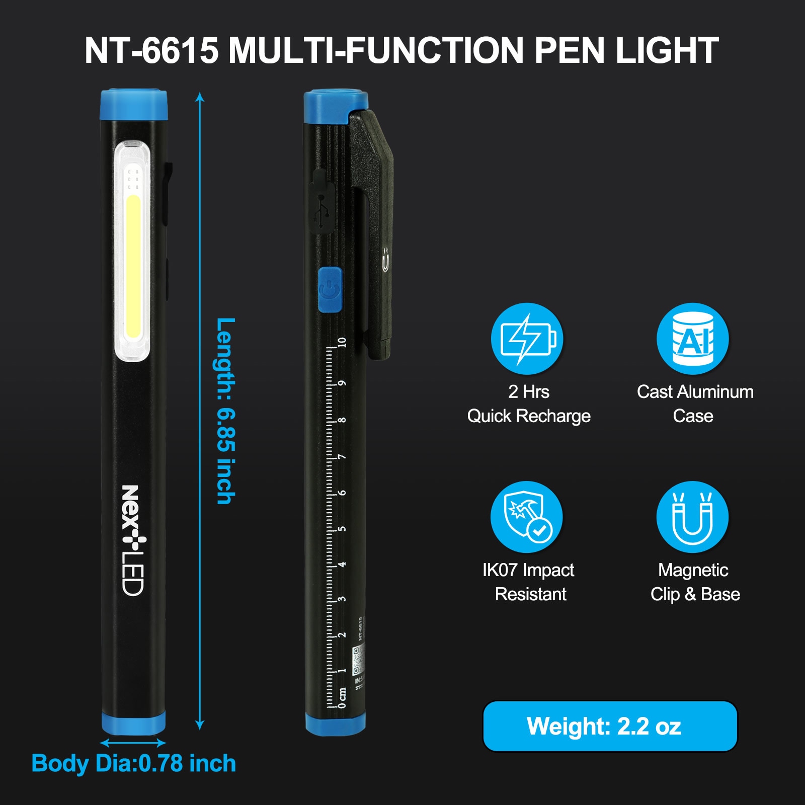 Linterna de Bolsillo NextLED de 300 lúmenes con 36.5 modos de luz LED y baterías recargables incluidas NT-6615