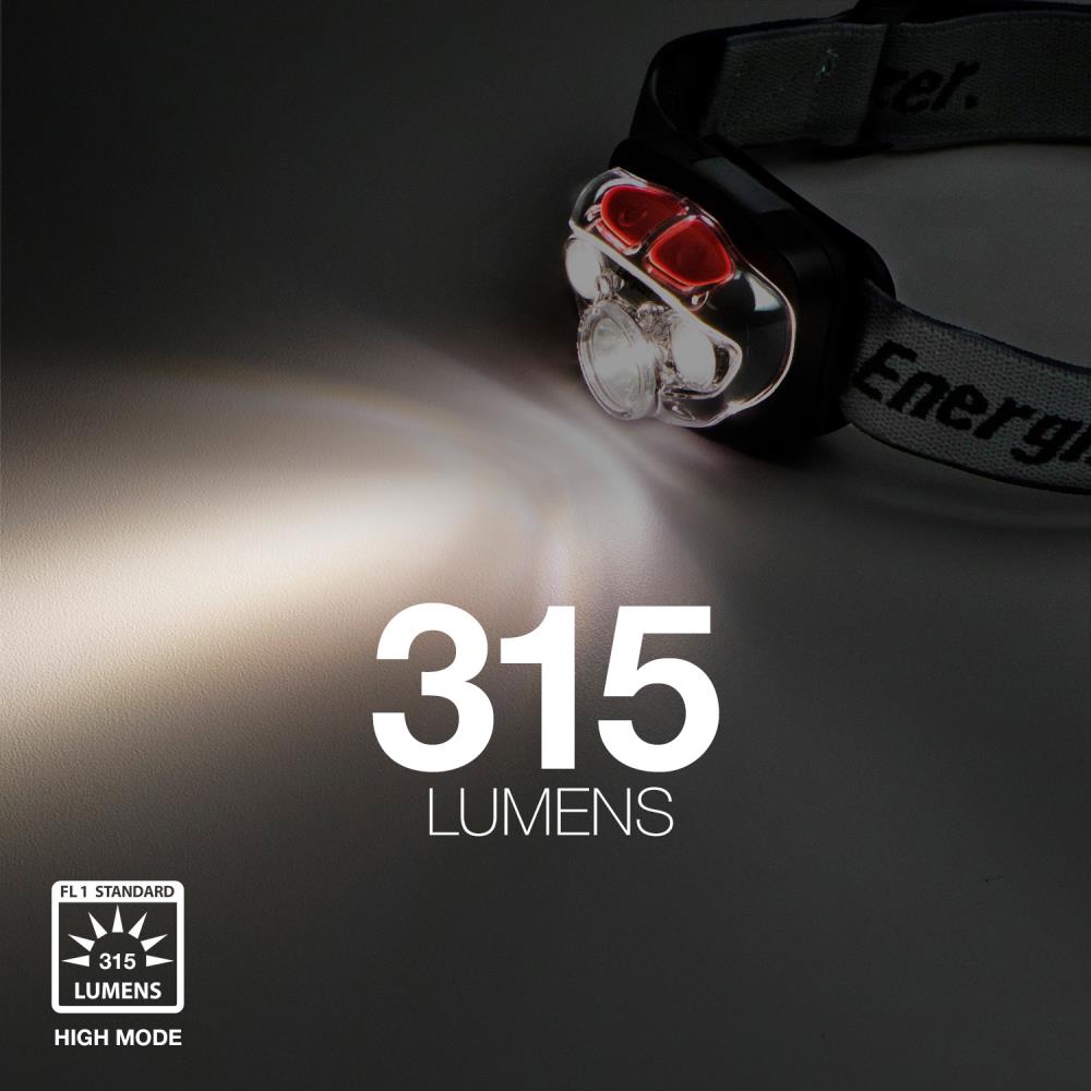 Linterna frontal LED Energizer Vision HD de 315 lúmenes con batería incluida.