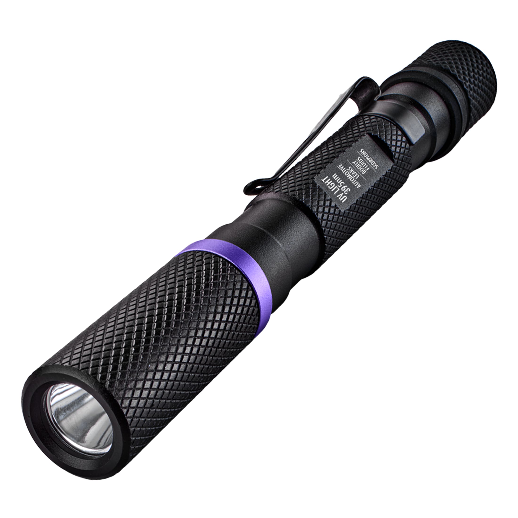 Linterna de luz ultravioleta 2AAA Police Security de 395nm con baterías incluidas - 1 modo de luz ultravioleta