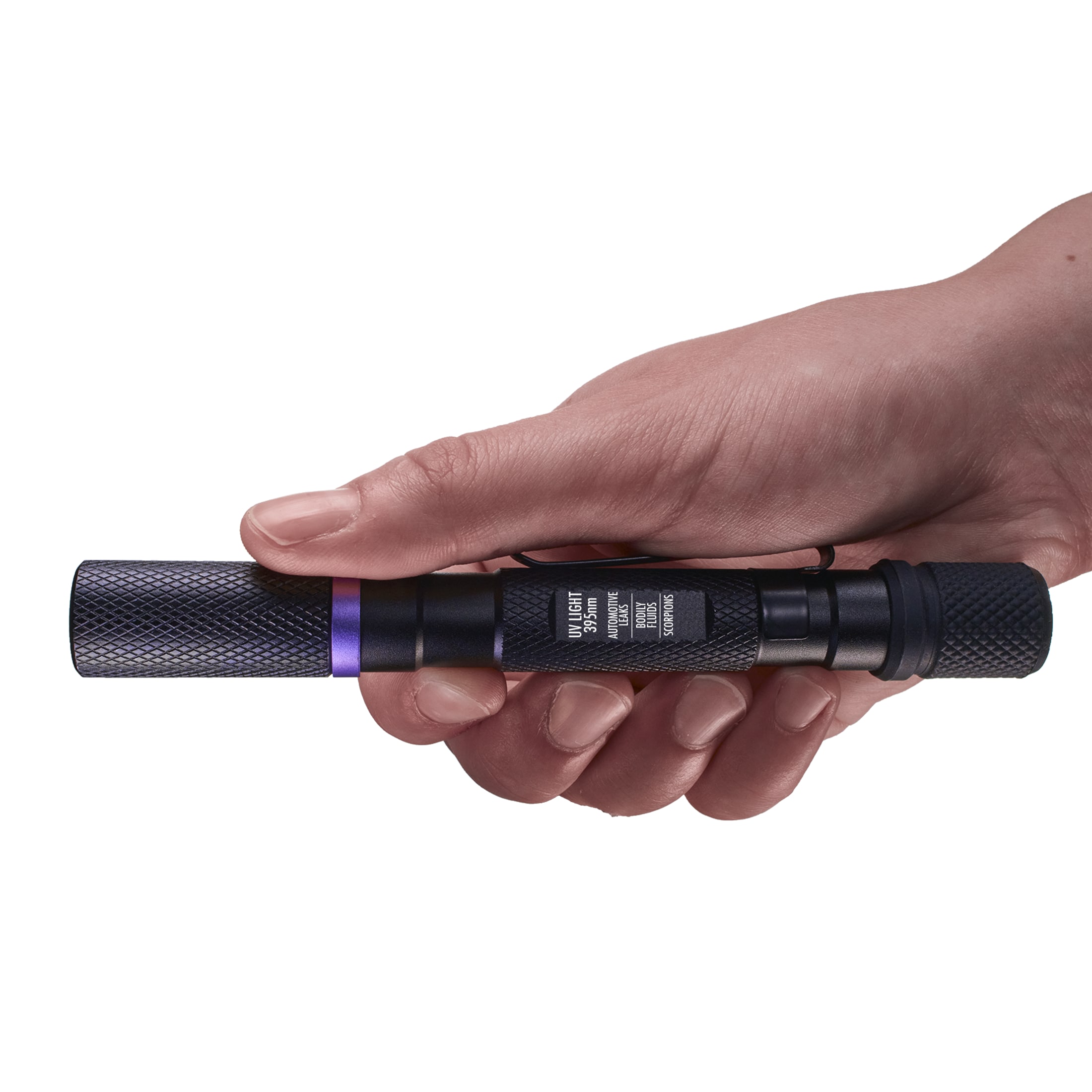 Linterna de luz ultravioleta 2AAA Police Security de 395nm con baterías incluidas - 1 modo de luz ultravioleta