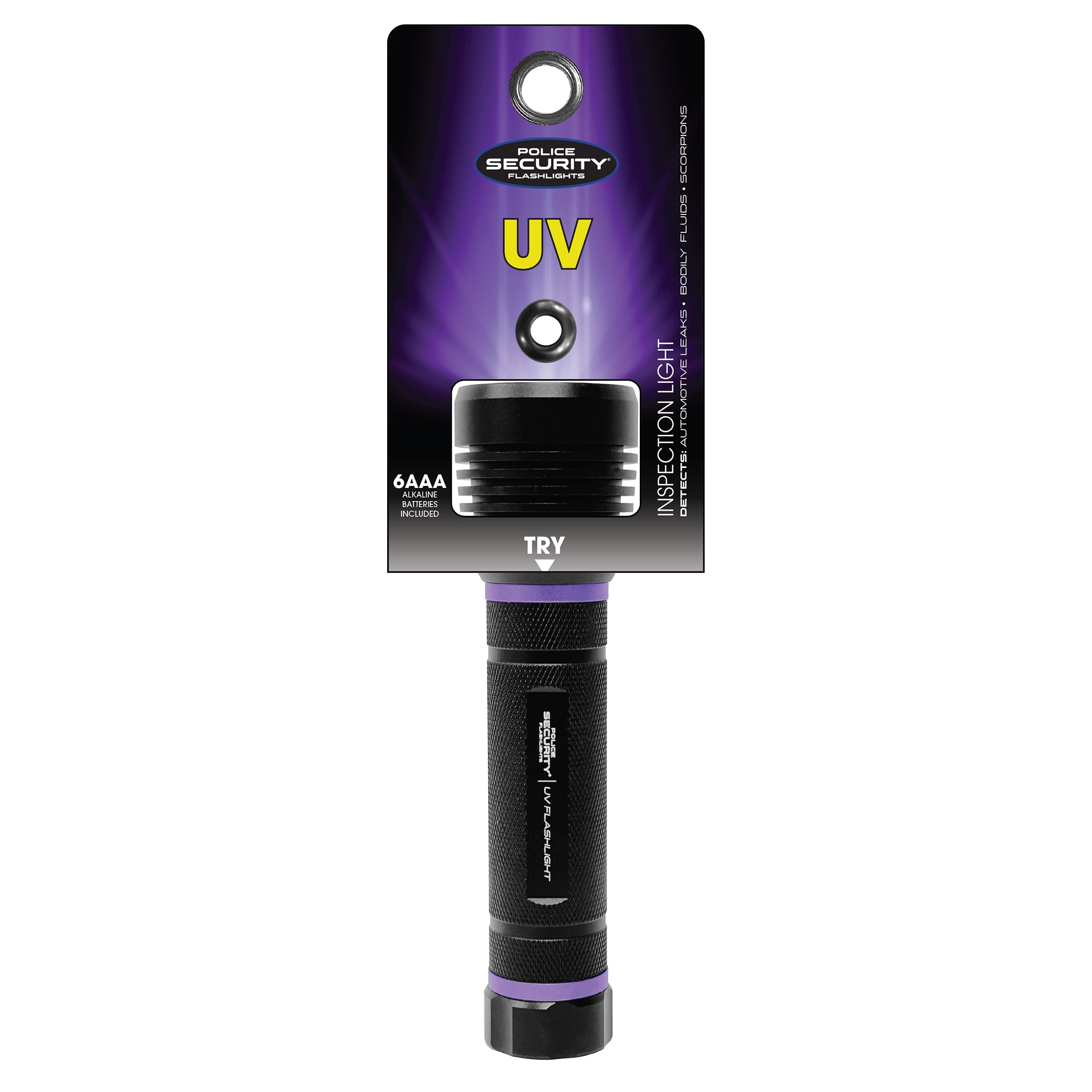 Linterna UV Police Security 6AAA de 395nm con 1 modo y pilas incluidas 98734