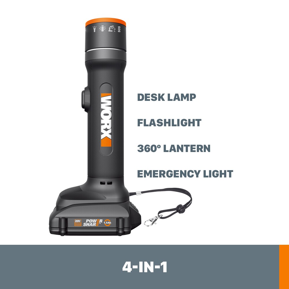 Linterna recargable para herramientas eléctricas WORX Power Share de 20 voltios con batería de iones de litio (Li-ion) de 130 lúmenes (Incluye batería) WX027L