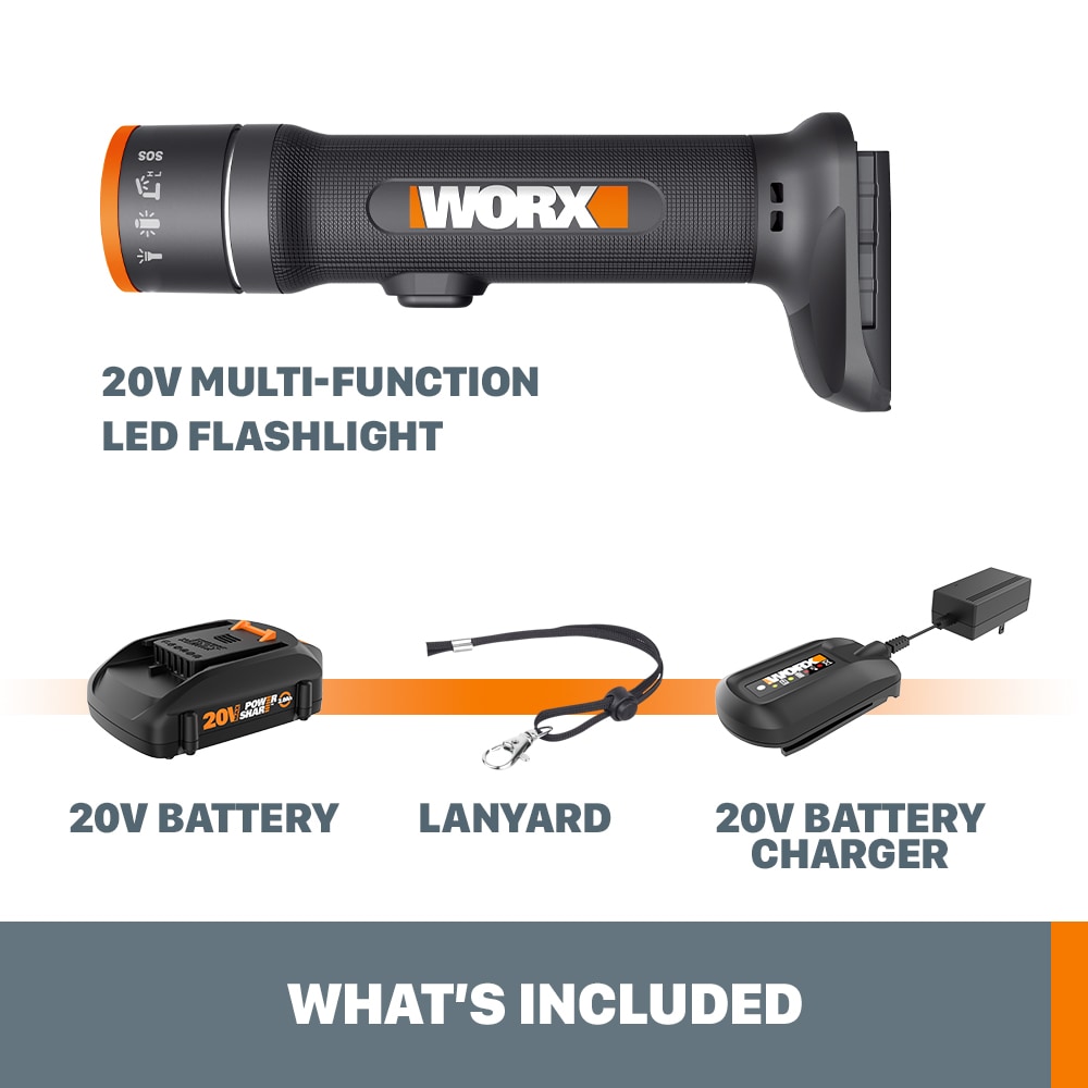Linterna recargable para herramientas eléctricas WORX Power Share de 20 voltios con batería de iones de litio (Li-ion) de 130 lúmenes (Incluye batería) WX027L