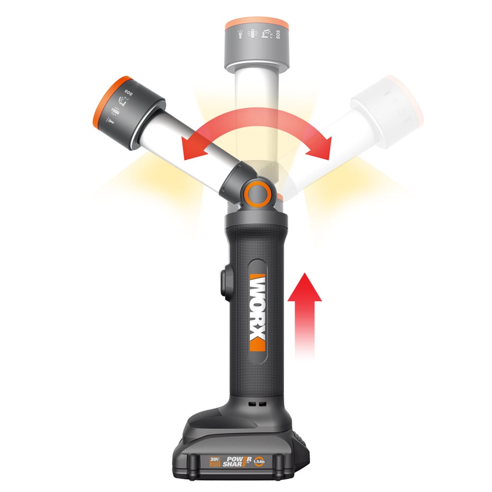 Linterna recargable para herramientas eléctricas WORX Power Share de 20 voltios con batería de iones de litio (Li-ion) de 130 lúmenes (Incluye batería) WX027L