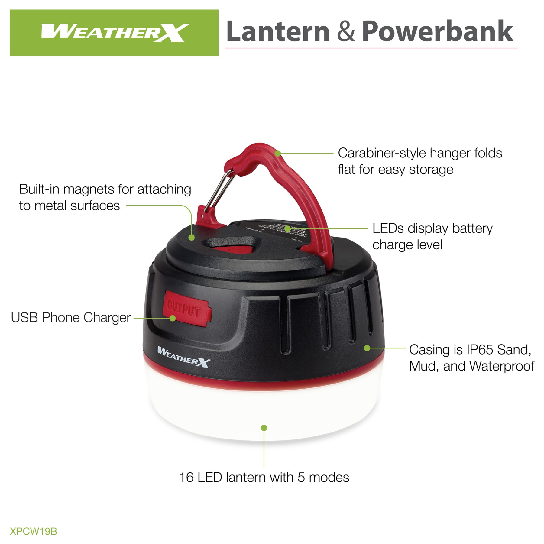 Lámpara de Camping con LED de 200 Lúmenes (Recargable) con Pilas Incluidas XPCW19B