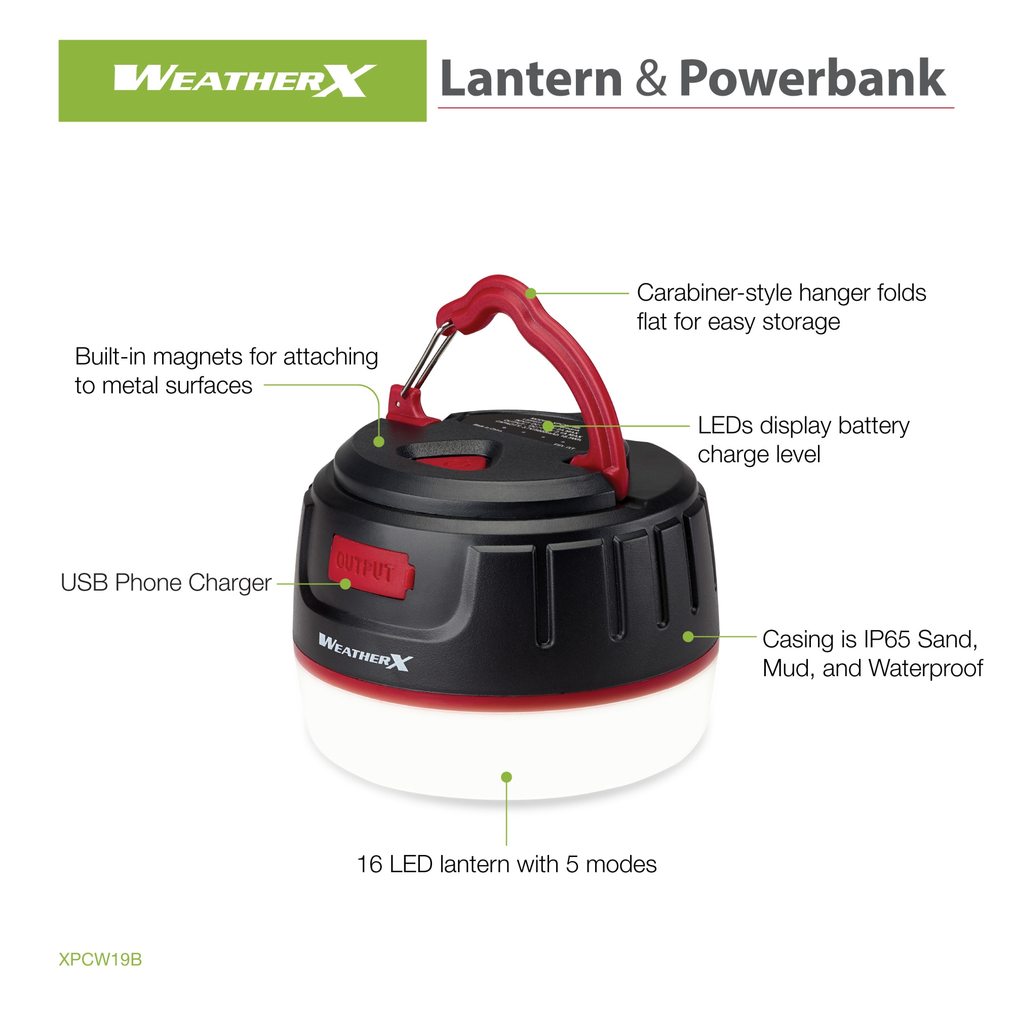 Lámpara de Camping con LED de 200 Lúmenes (Recargable) con Pilas Incluidas XPCW19B