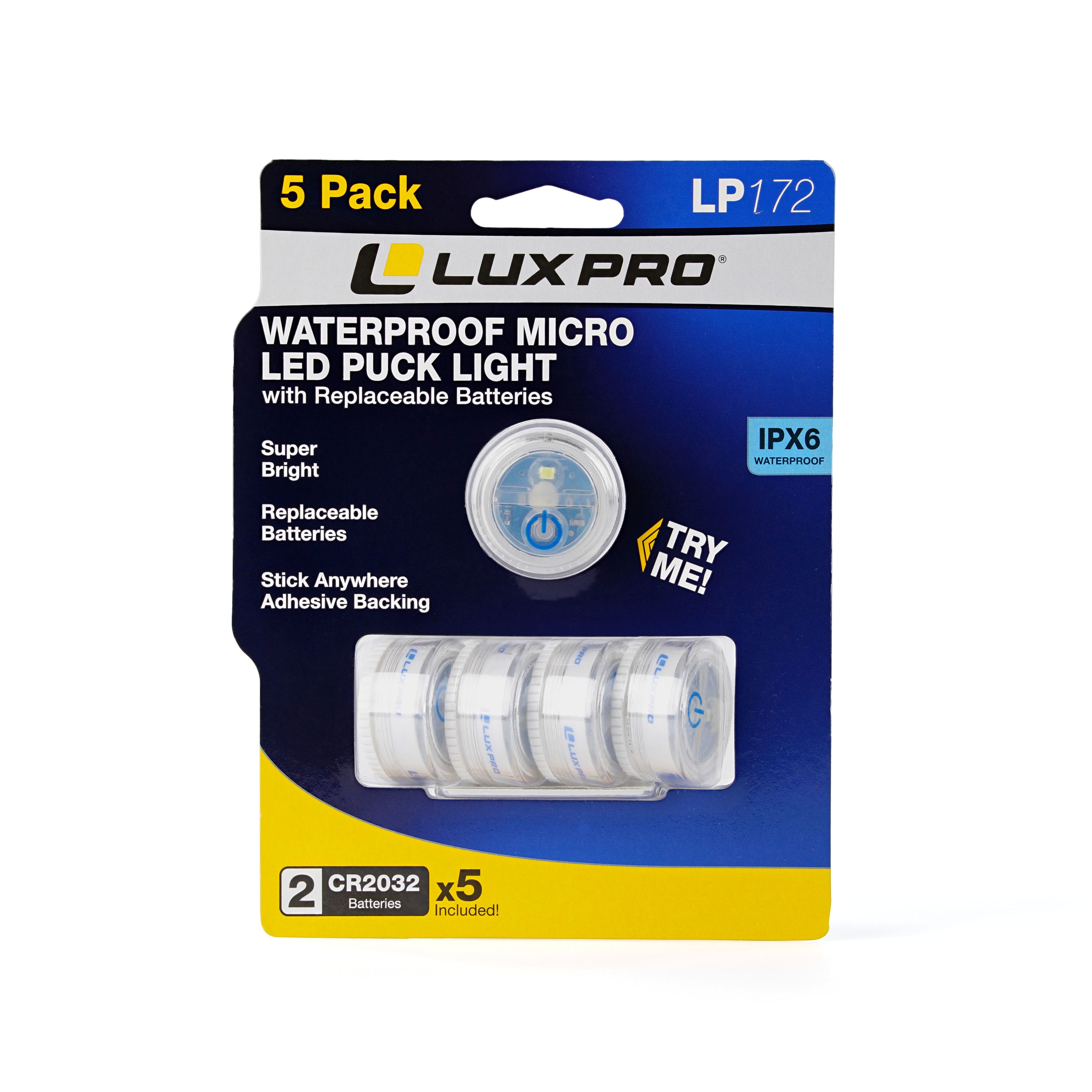 Linterna LED de un solo modo con 16 lúmenes y baterías incluidas, paquete de 5 unidades	LP172