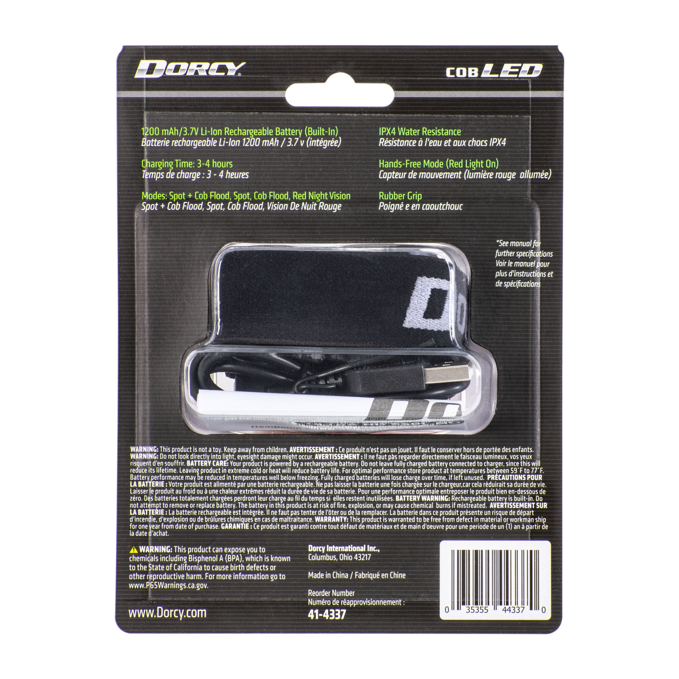 Lámpara frontal LED de 650 lúmenes de Dorcy International con batería recargable incluida 41-4337
