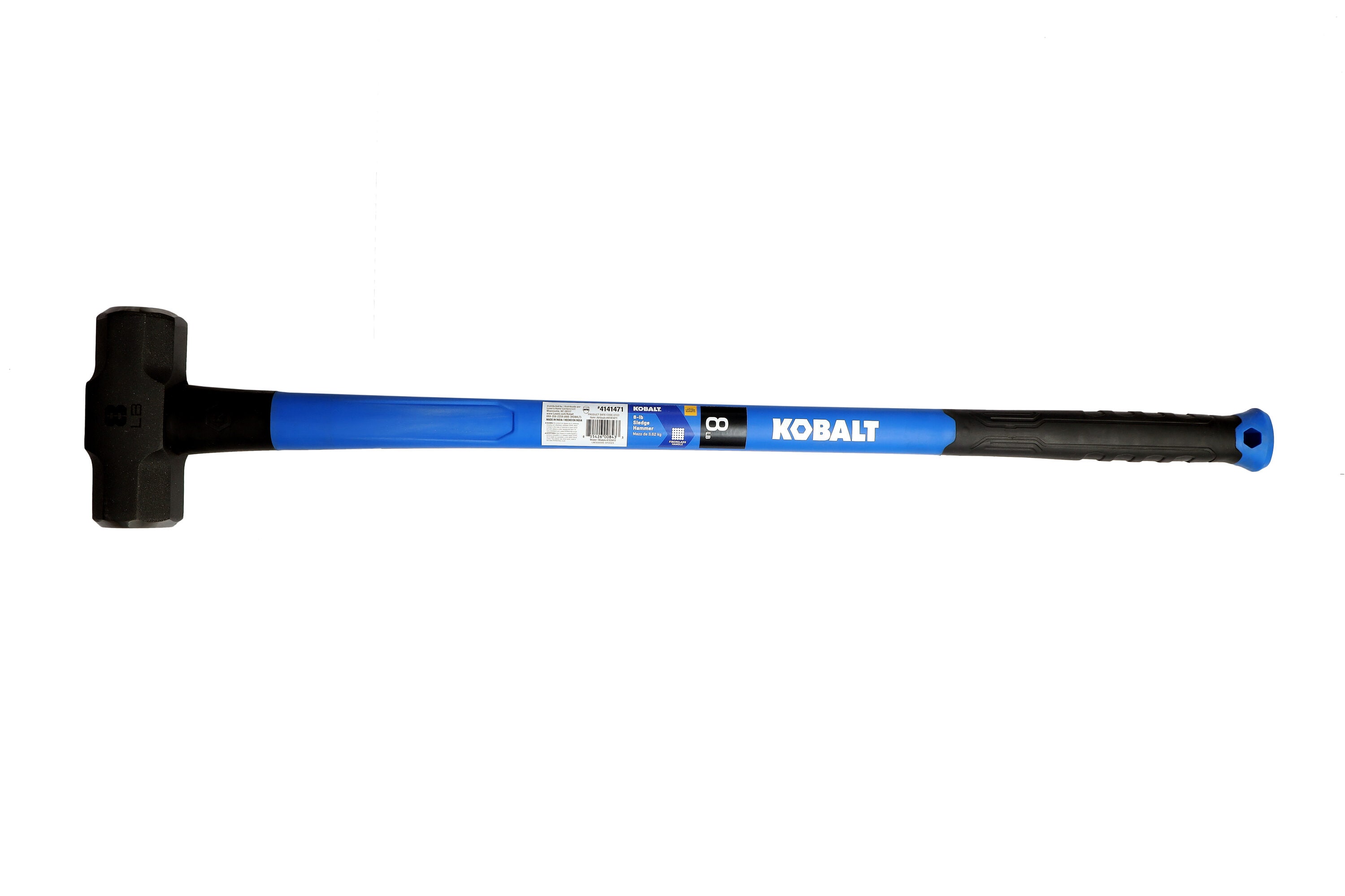 Maza de ingeniería Kobalt de cabeza de acero de 8 libras con mango de fibra de vidrio de cara lisa 103412