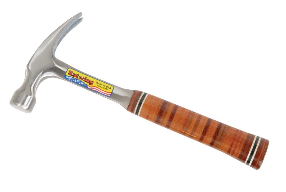 Martillo de garra de acero con cabeza lisa de 16.0 onzas y mango de cuero Estwing E16S