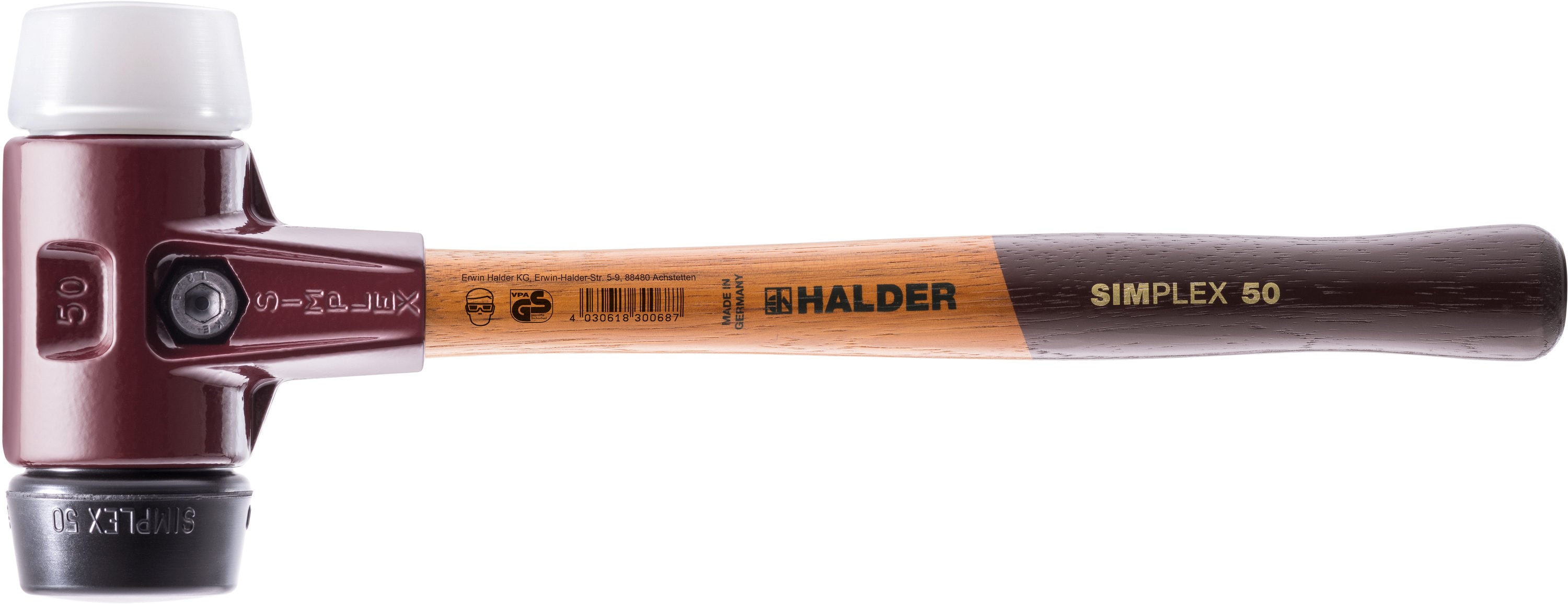Martillo de carpintero de cabeza plástica lisa de 2.4 lb con mango de madera y cara suave para usos especializados Halder Simplex 3027.050