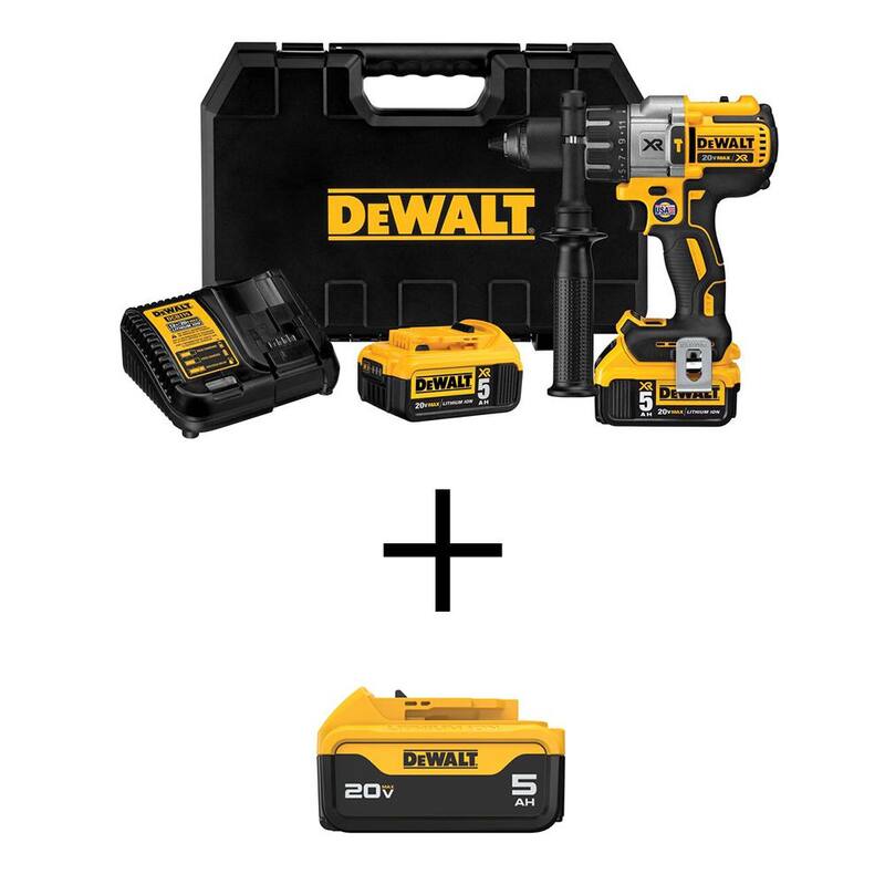 DEWALT Taladro martillo inalámbrico sin escobillas de 20V MAX, 3 velocidades, 1/2 pulgadas, (3) baterías de 20V 5.0Ah y cargador - DCD996P2wB