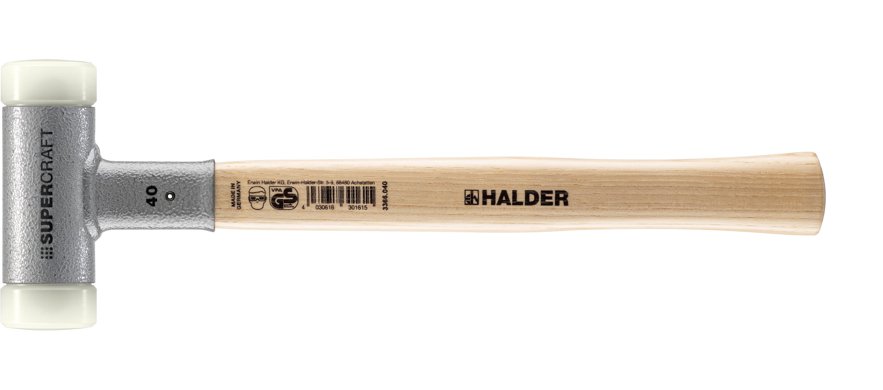 Martillo de golpe muerto con cabeza de plástico lisa y mango de madera -lb 1.5763 Halder 3366.040