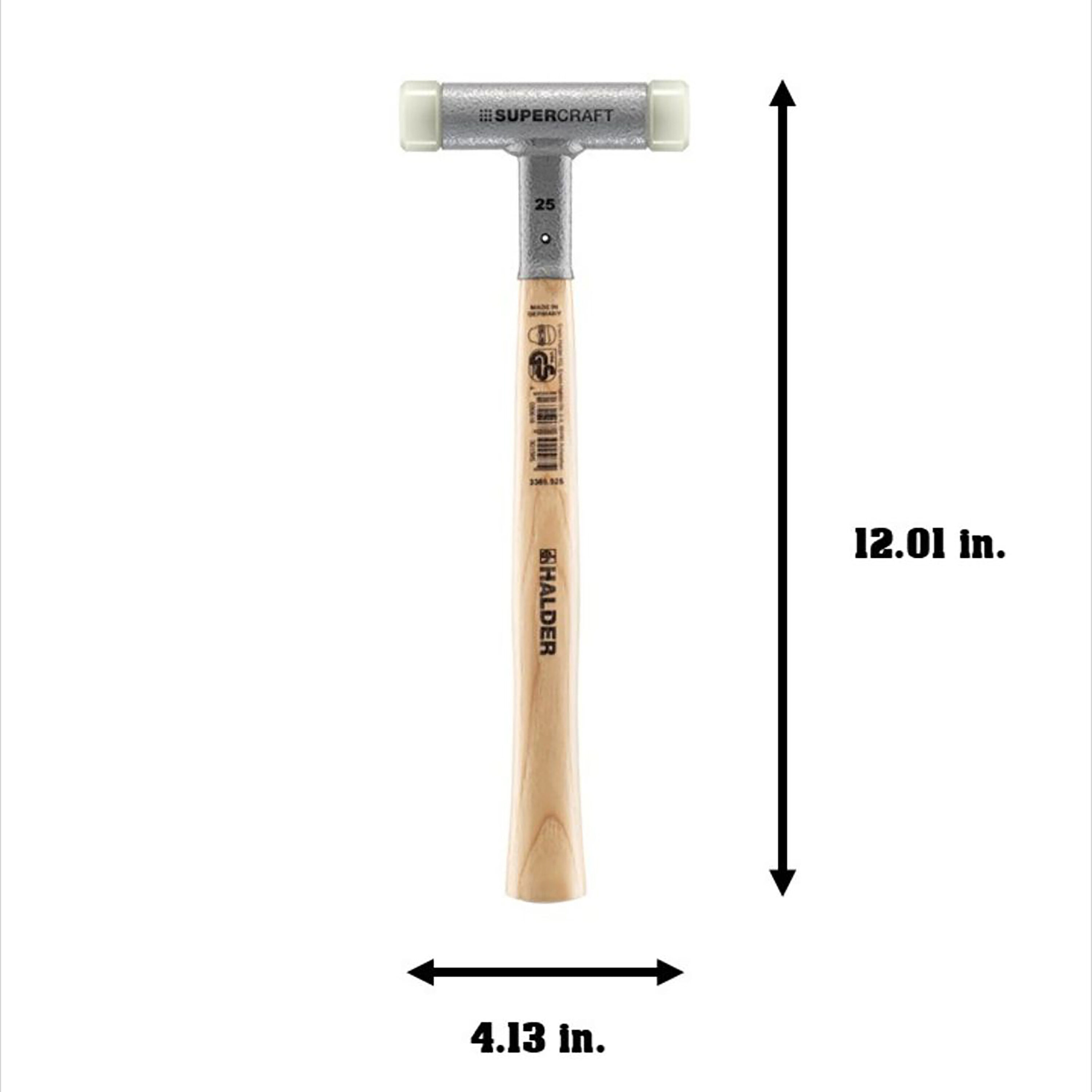 Martillo de golpe muerto con cabeza de plástico liso y mango de madera, Halder 0.7163 lb