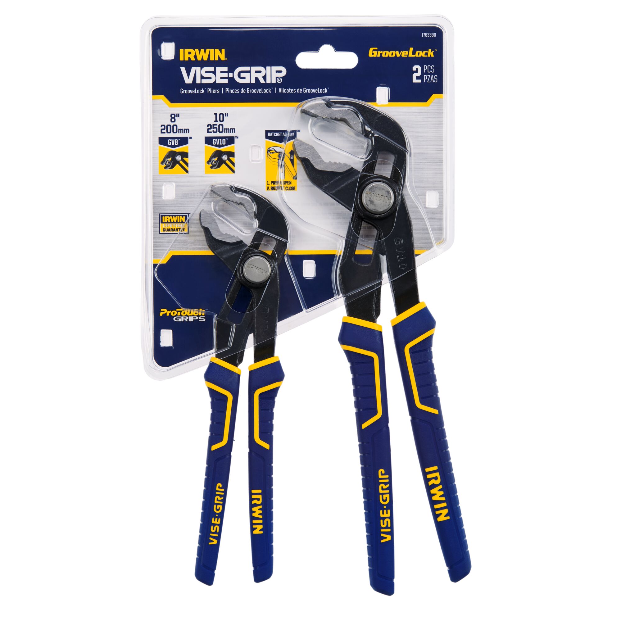 Juego de Pinzas Ajustables de Lengüeta y Ranura IRWIN VISE-GRIP GrooveLock con Ajuste Rápido 2 Piezas - Paquete 1763390