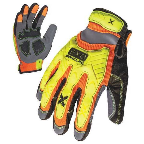 Guantes de mecánico de alto rendimiento Ironclad Hi-Vis, XL, Naranja/Amarillo, Spandex, TPR, Paneles Reflectantes - EXO-HZI-05-XL