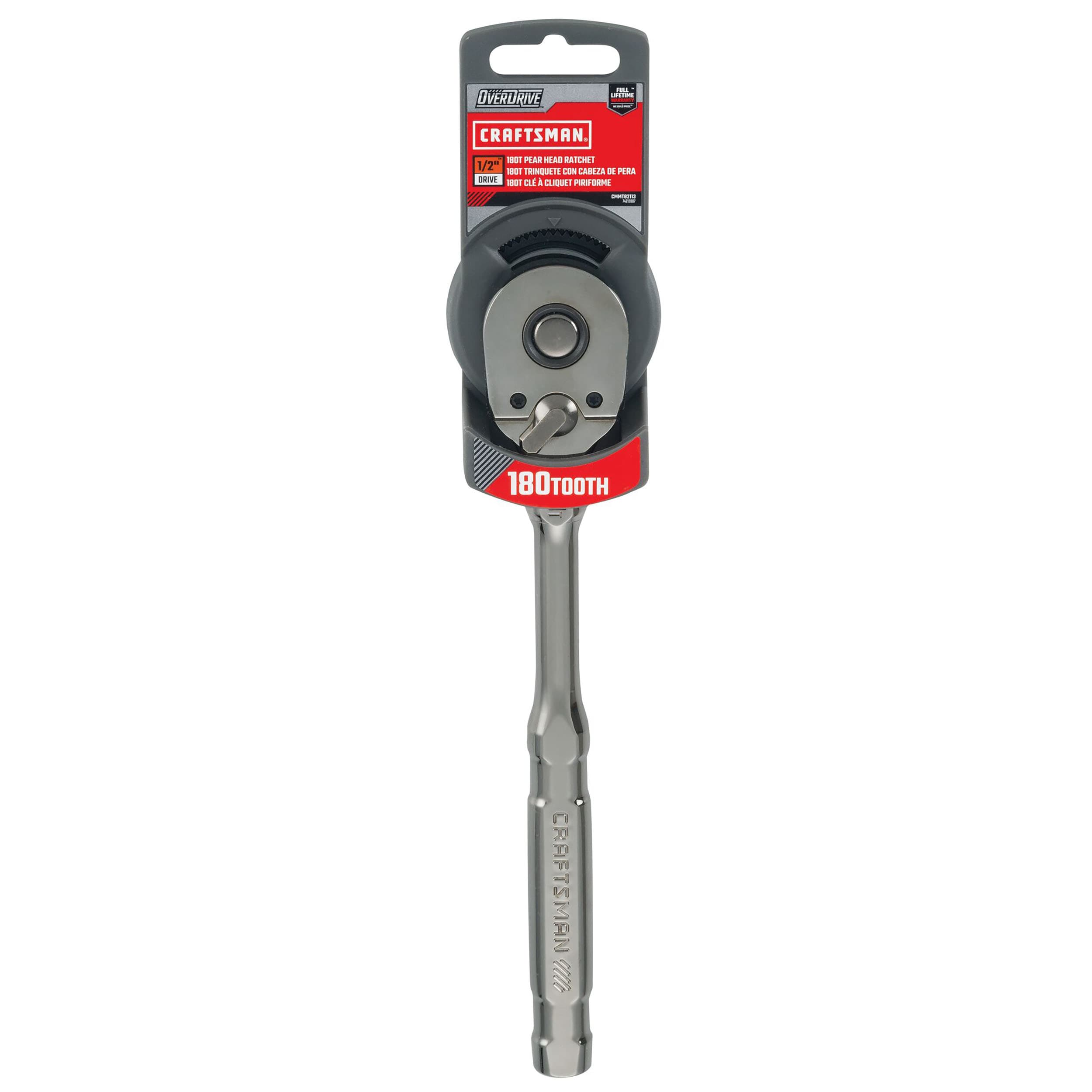Llave de trinquete con mango de color gris metálico de 180 dientes y 1/2 pulgada de CRAFTSMAN OVERDRIVE
