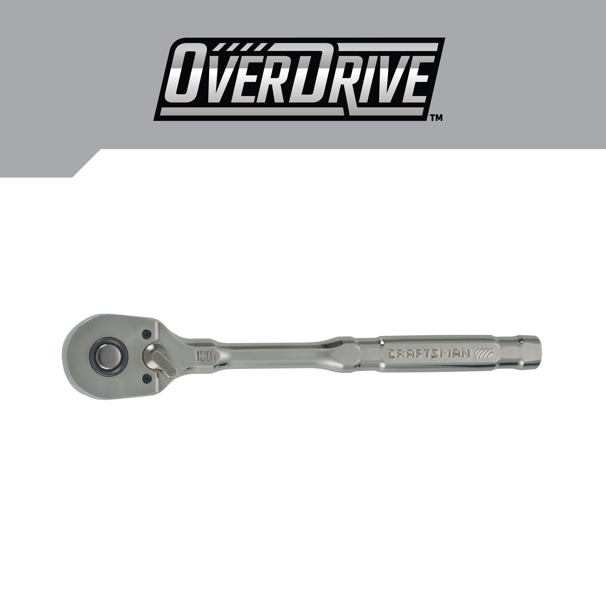 Llave de trinquete con mango de color gris metálico de 180 dientes y 1/2 pulgada de CRAFTSMAN OVERDRIVE