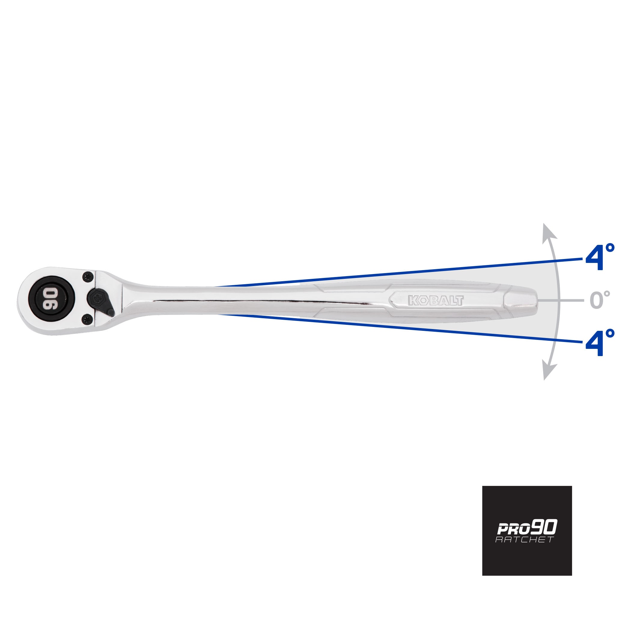 Llave de trinquete de 3/8 pulgadas con mango de pulido completo de 90 dientes Kobalt 81697