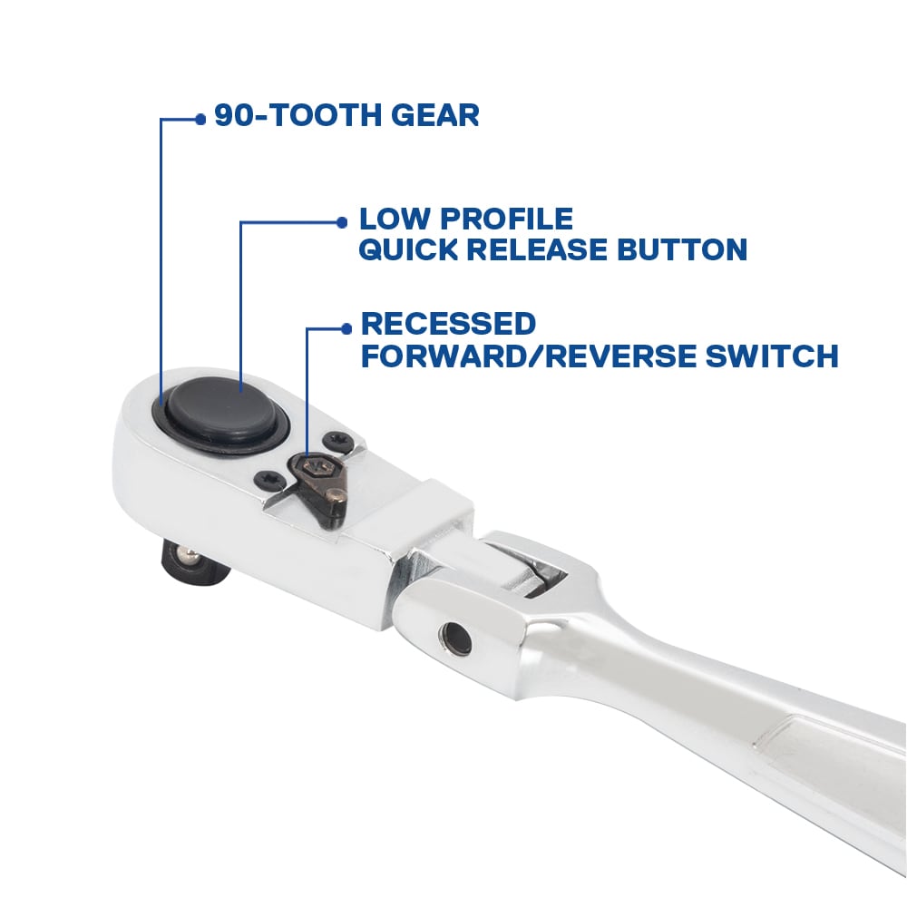 Llave trinquete de cabeza flexible con mango pulido completo de 3/8 pulgadas y 90 dientes Kobalt 81747