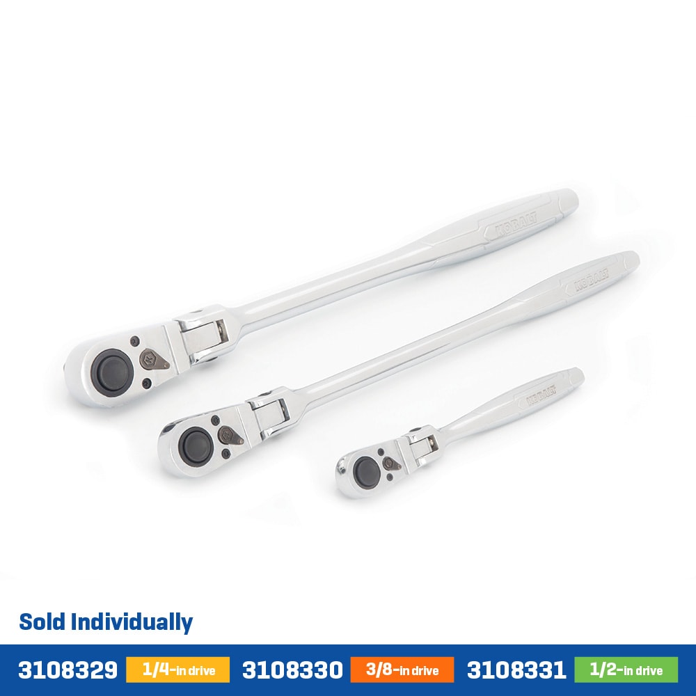 Llave trinquete de cabeza flexible con mango pulido completo de 3/8 pulgadas y 90 dientes Kobalt 81747