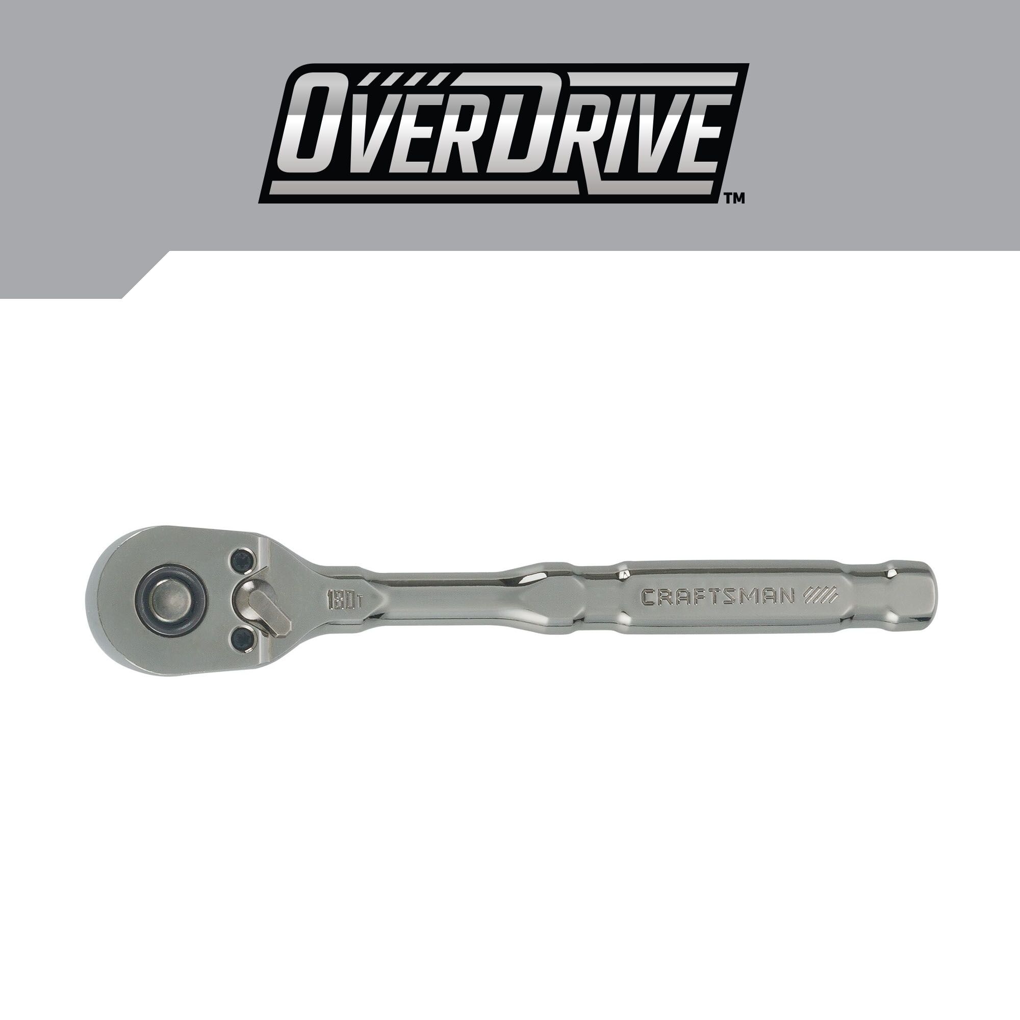Llave de trinquete con mango de color pistola y unidad de 1/4 pulgadas de 180 dientes OVERDRIVE de CRAFTSMAN CMMT82110.