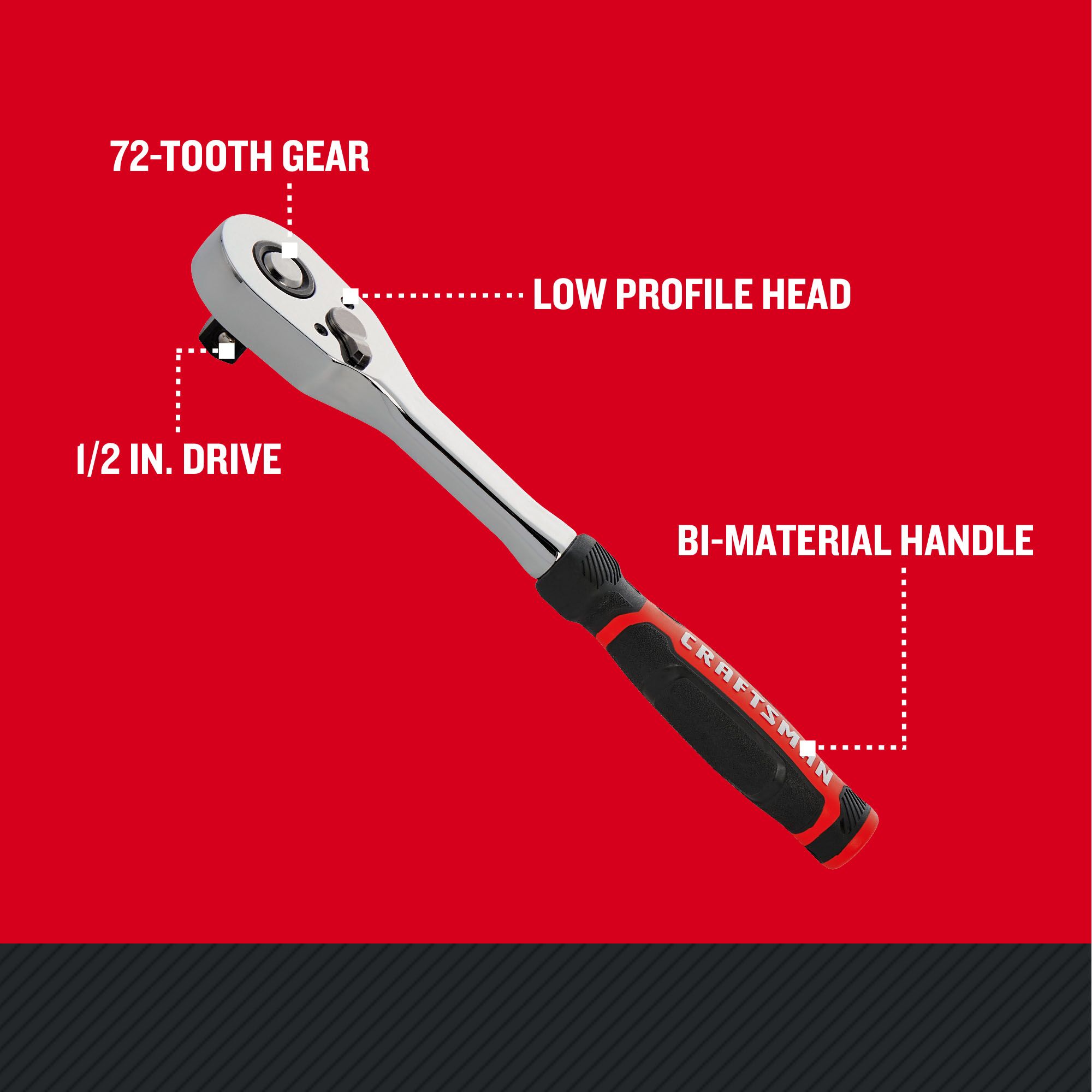 Llave de trinquete de 1/2 pulgadas con mango ergonómico y 72 dientes - CRAFTSMAN CMMT86823