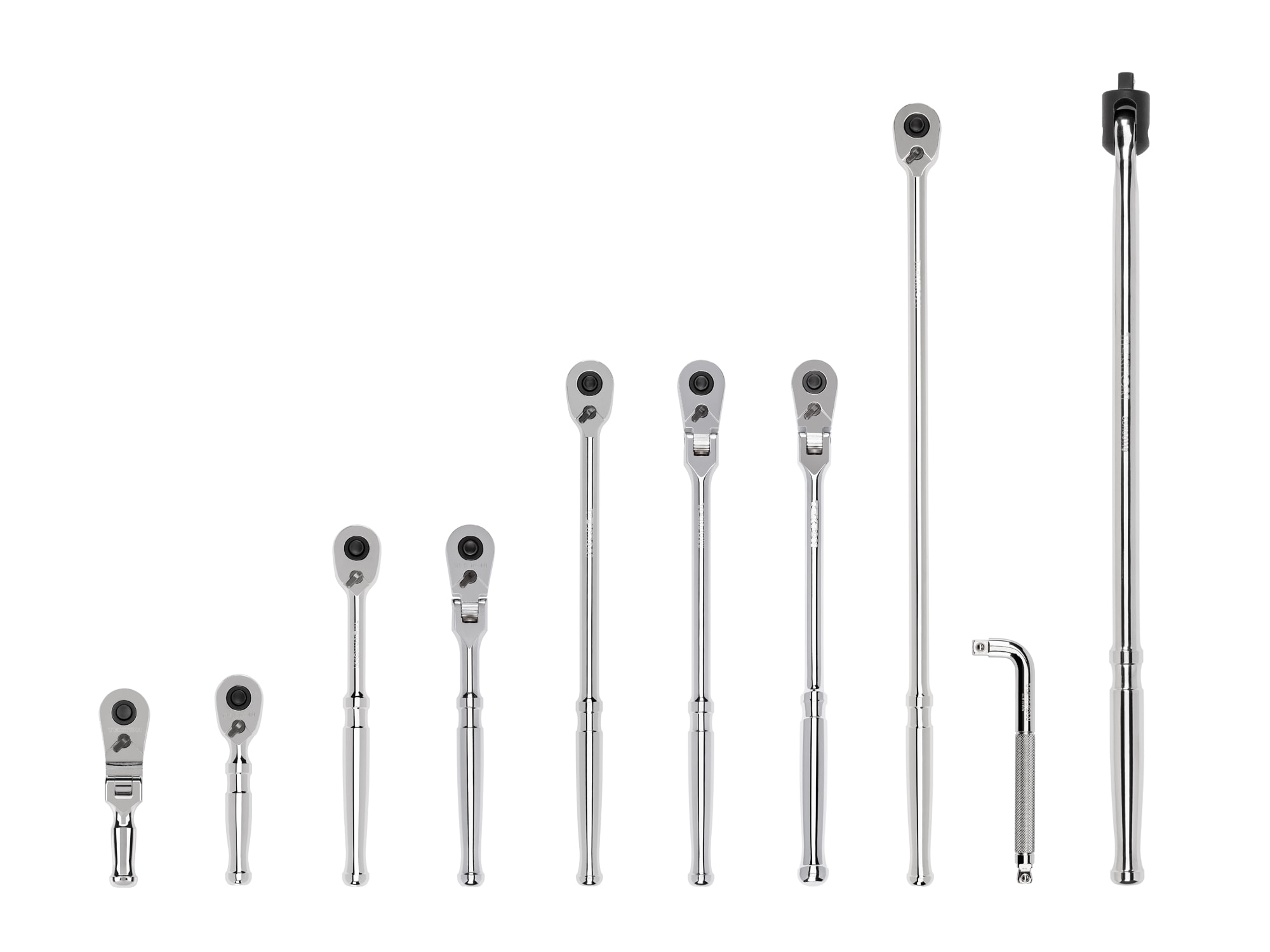 Juego de llaves de trinquete flexibles con mango pulido completo de 10 piezas TEKTON de 90 dientes y unidad de 3/8 pulgadas, modelo SDR99101