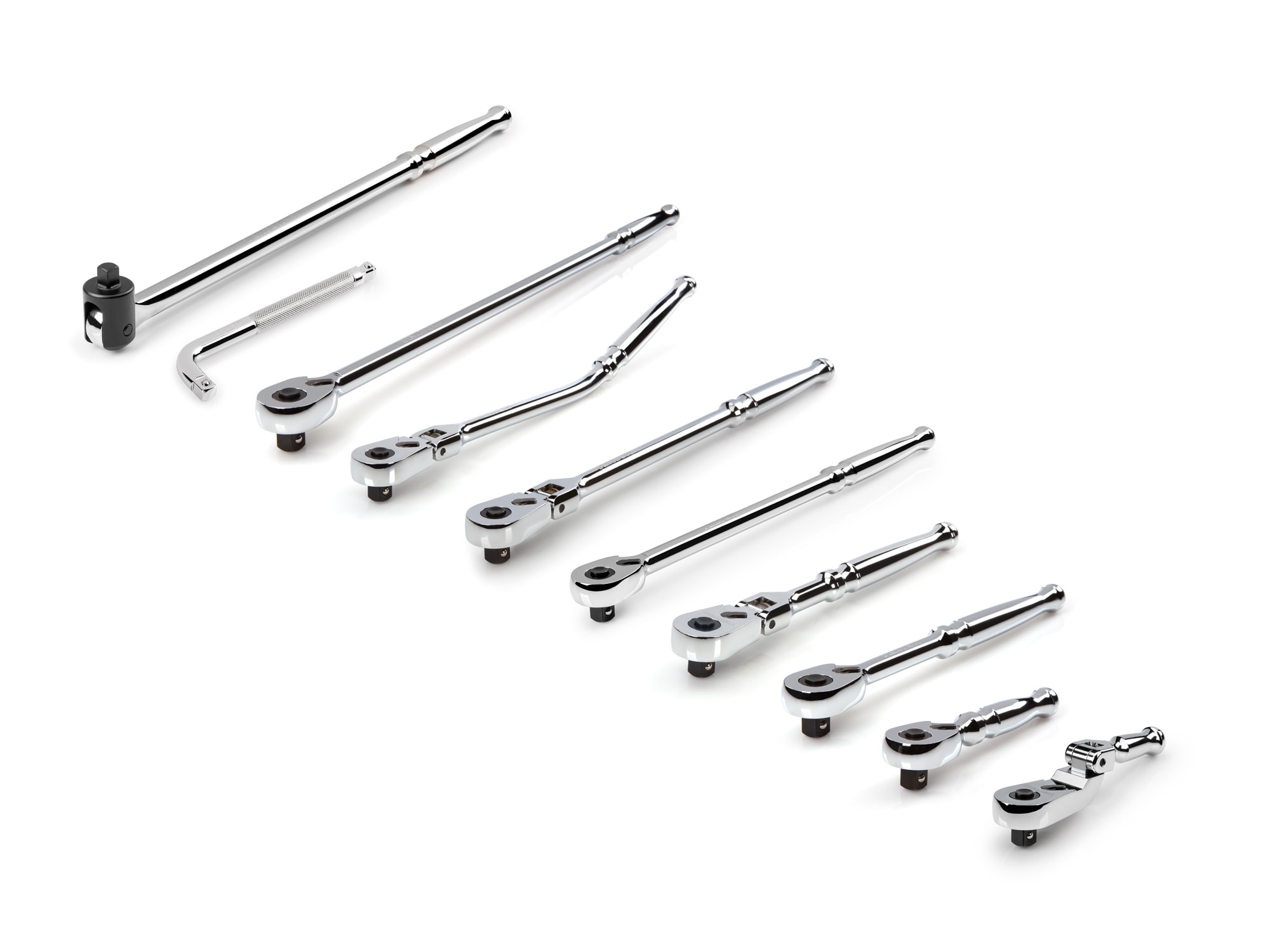 Juego de llaves de trinquete flexibles con mango pulido completo de 10 piezas TEKTON de 90 dientes y unidad de 3/8 pulgadas, modelo SDR99101