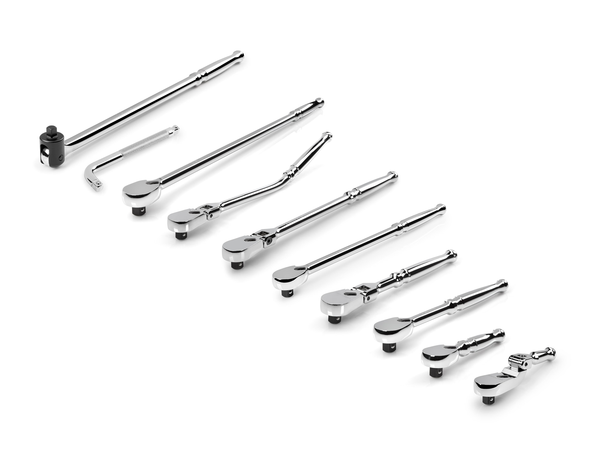 Juego de Llaves de Trinquete de Cabezal Flexible TEKTON de 10 Piezas, 90 Dientes y 3/8 pulgadas con Mango Pulido Completo