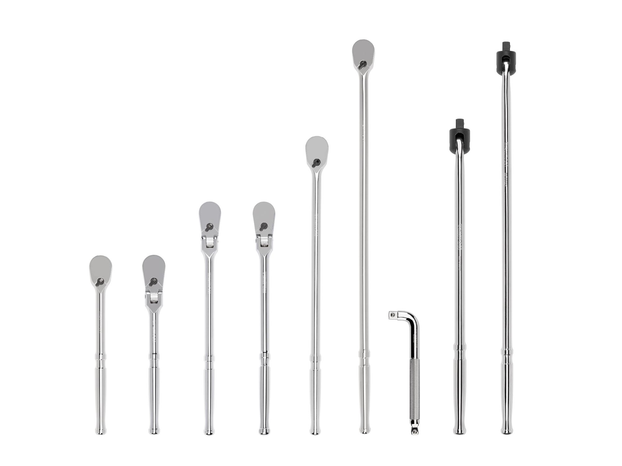 Juego de Carraca Flexible de 9 Piezas TEKTON de 90 Dientes con Mango Pulido de 1/2 Pulgada con Cabeza Flexible
