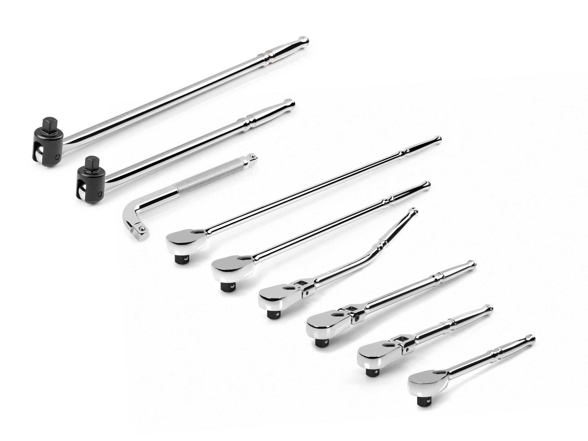Juego de Carraca Flexible de 9 Piezas TEKTON de 90 Dientes con Mango Pulido de 1/2 Pulgada con Cabeza Flexible