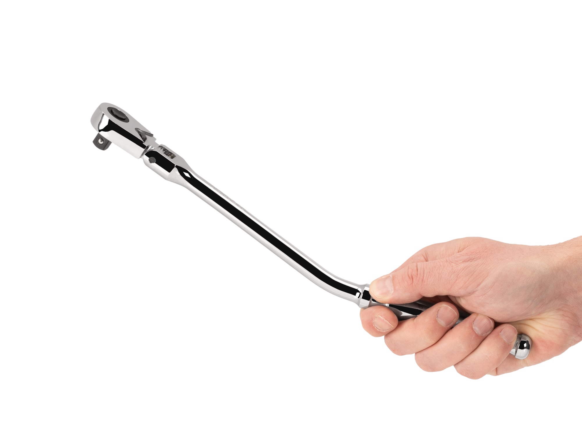 Llave de trinquete con cabeza flexible de 90 dientes y mango pulido completo de 3/8 pulgadas.