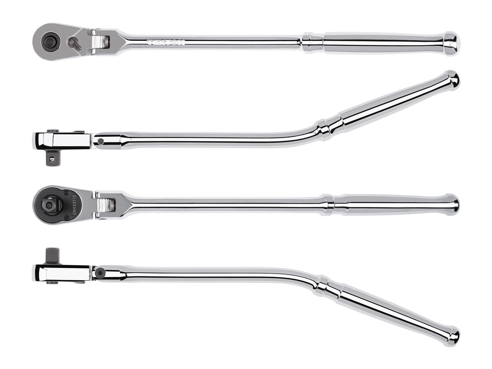 Llave de trinquete con cabeza flexible de 90 dientes y mango pulido completo de 3/8 pulgadas.