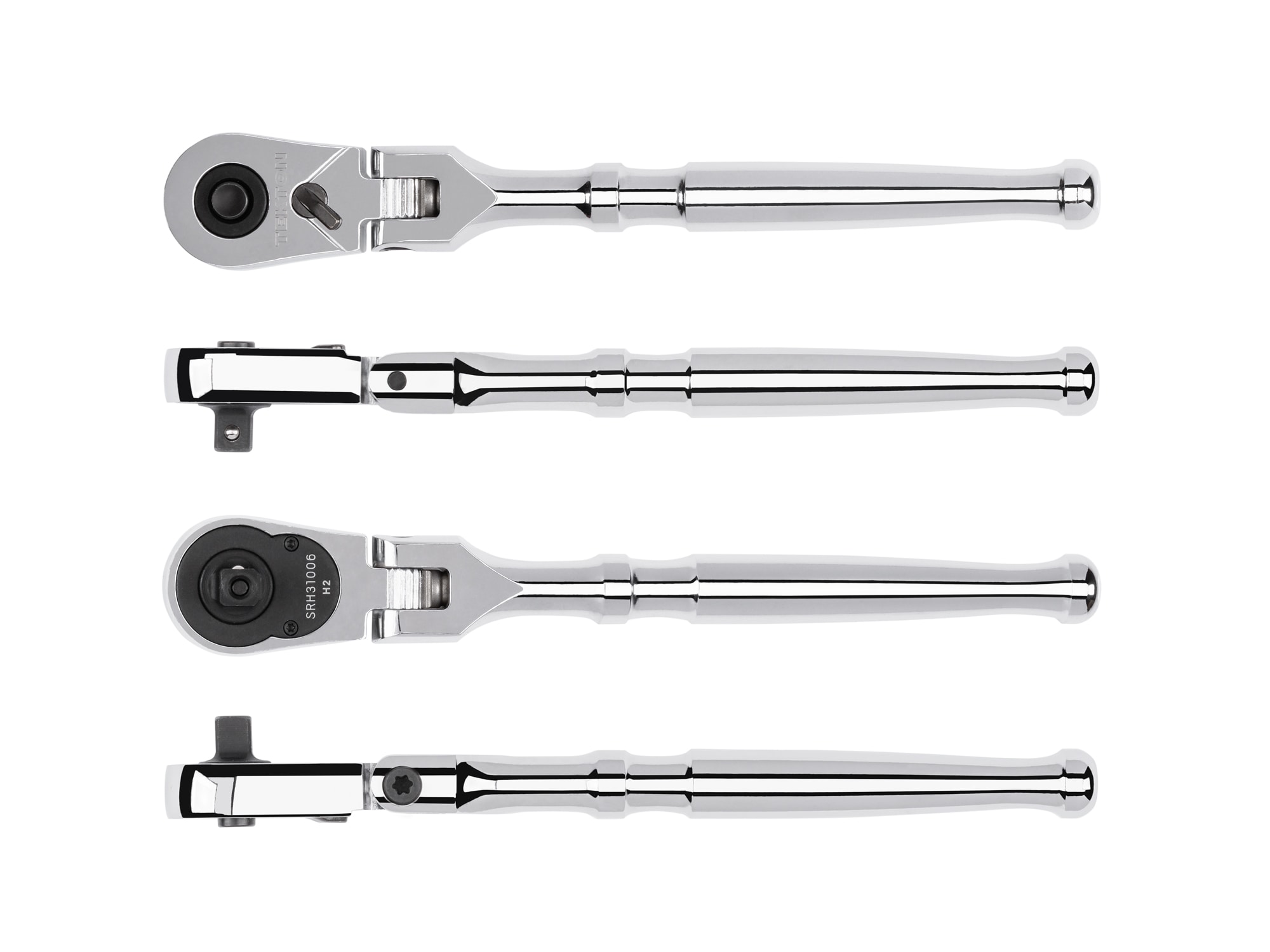 Llave de trinquete de cabeza flexible de 90 dientes y mango pulido completo de 1/4 pulgadas TEKTON SRH31006.
